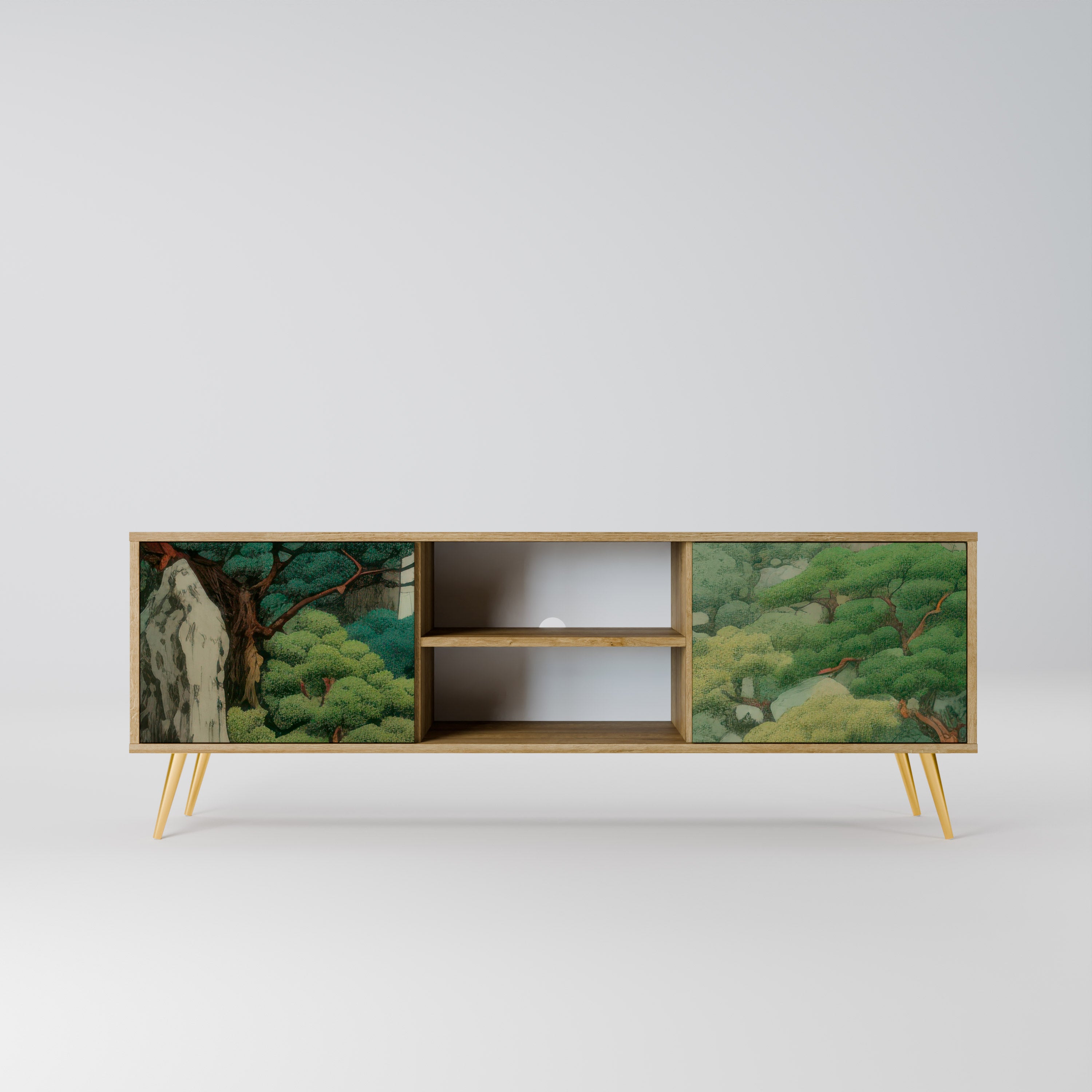 Mueble de TV de 2 puertas VERDURE ABYSS con efecto roble