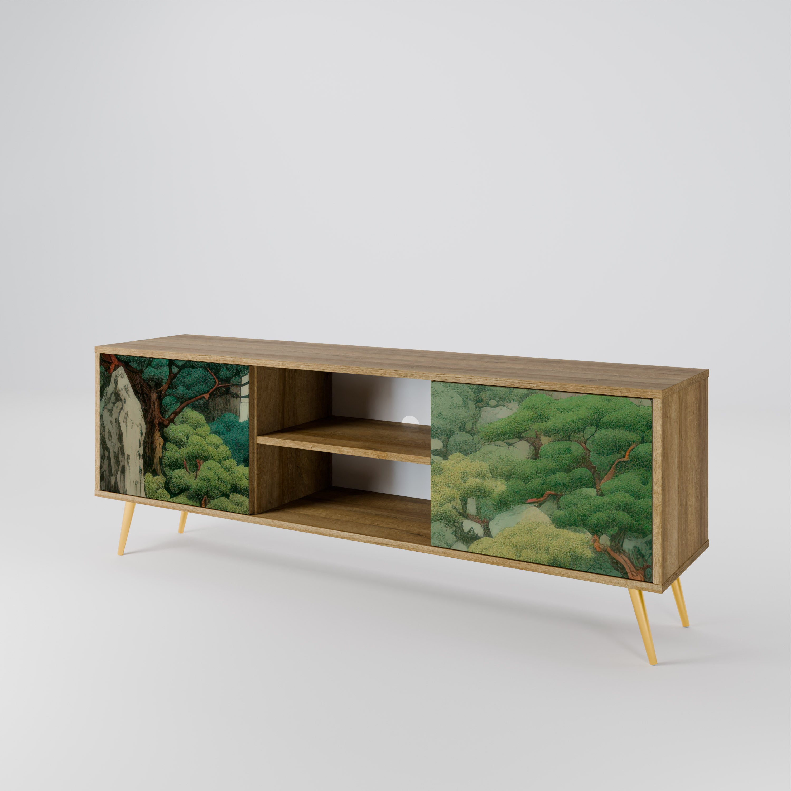 Mueble de TV de 2 puertas VERDURE ABYSS con efecto roble