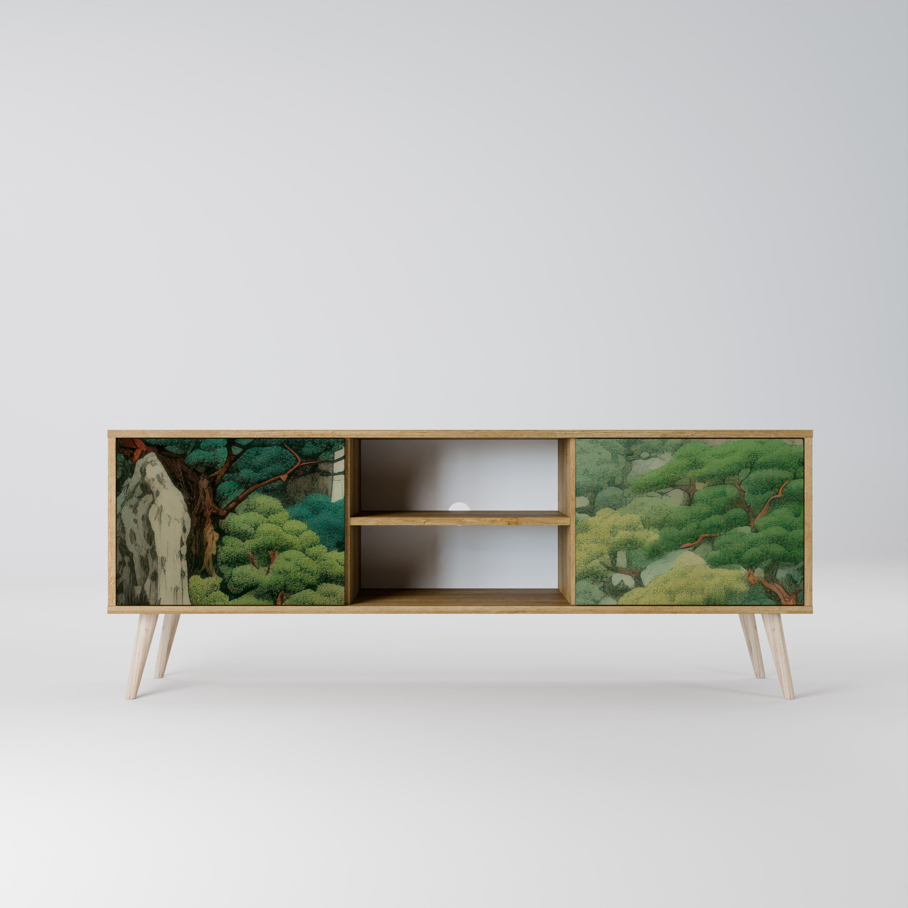 Mueble de TV de 2 puertas VERDURE ABYSS con efecto roble