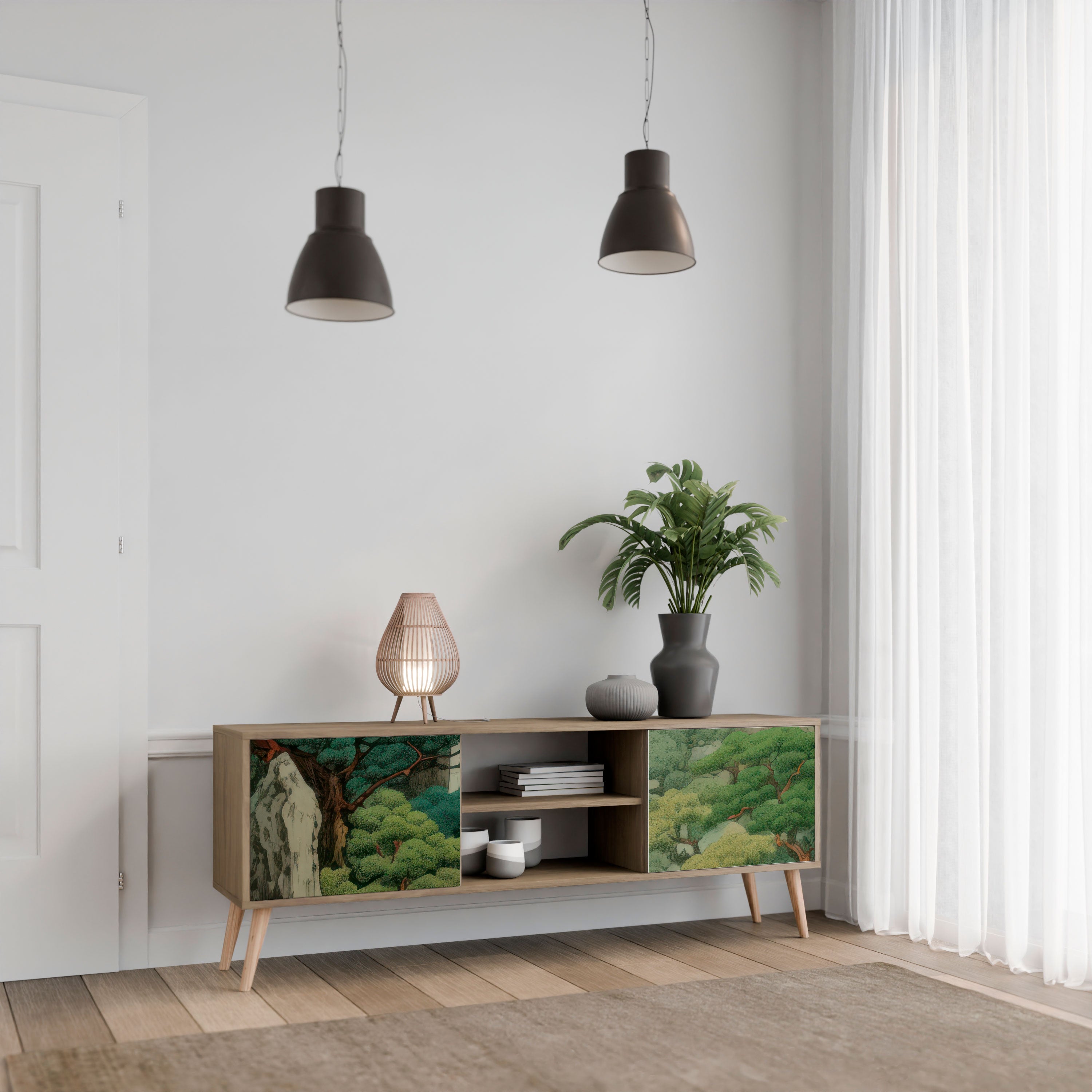Mueble de TV de 2 puertas VERDURE ABYSS con efecto roble