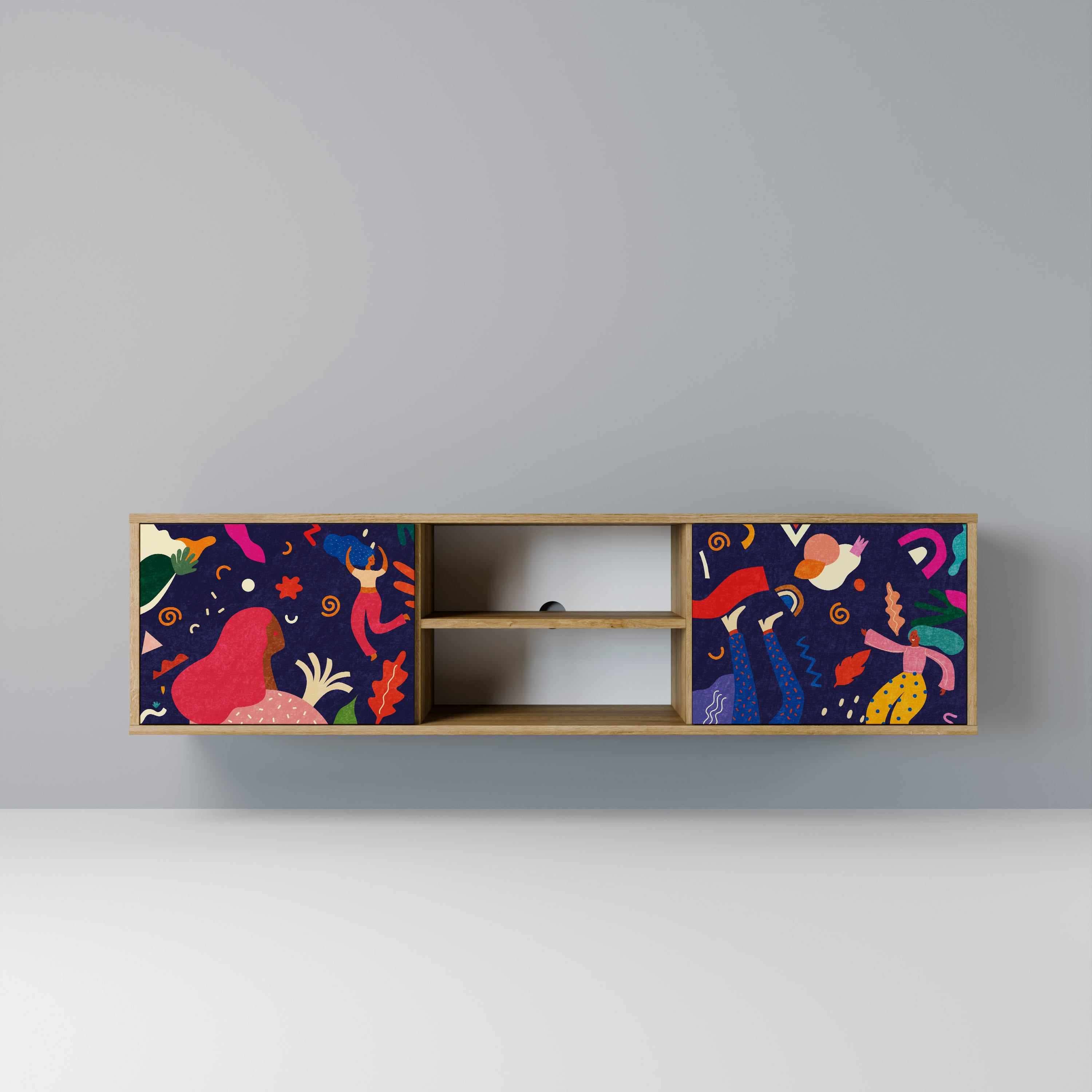 PLACERES FESTIVOS Mueble de TV de 2 puertas con efecto roble
