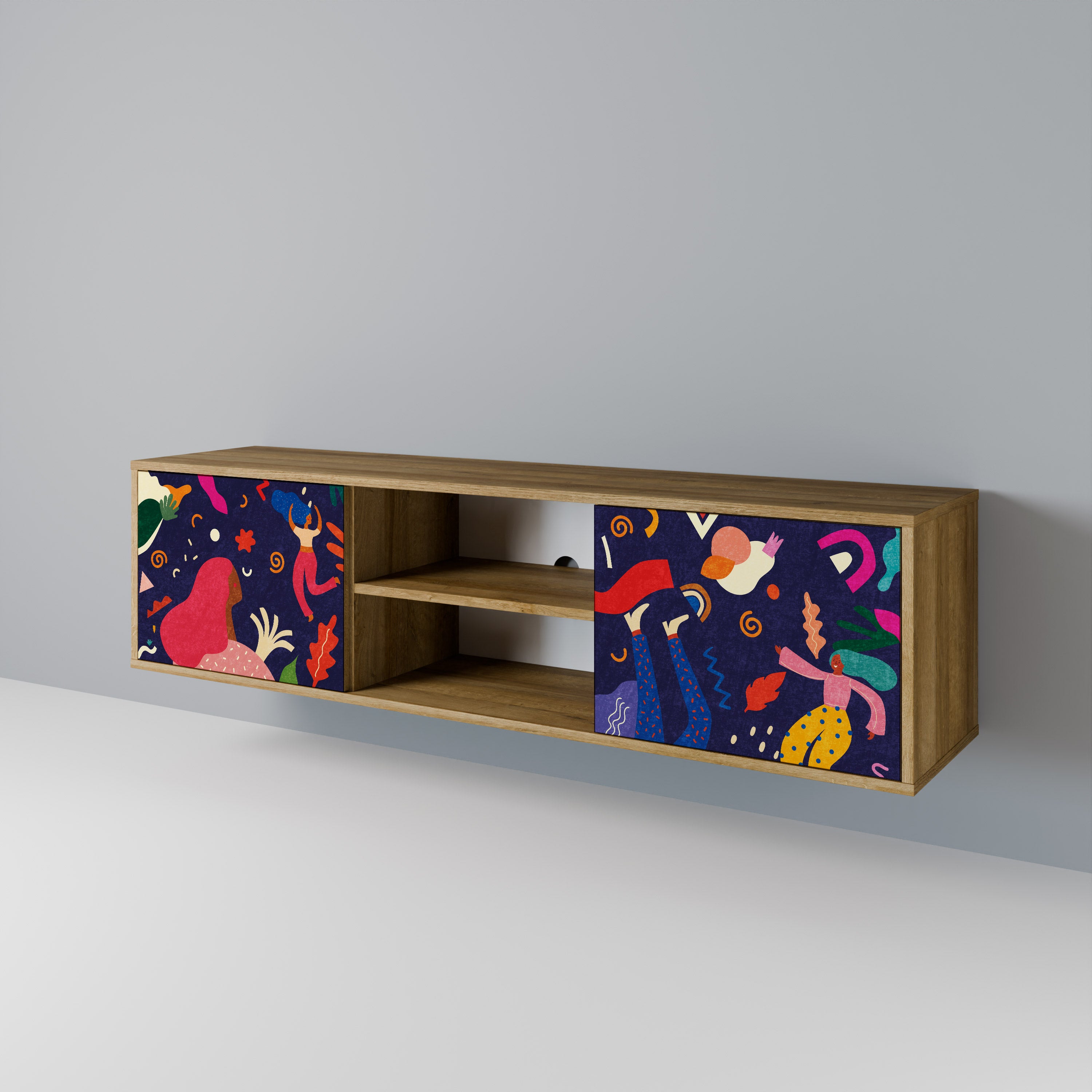 PLACERES FESTIVOS Mueble de TV de 2 puertas con efecto roble
