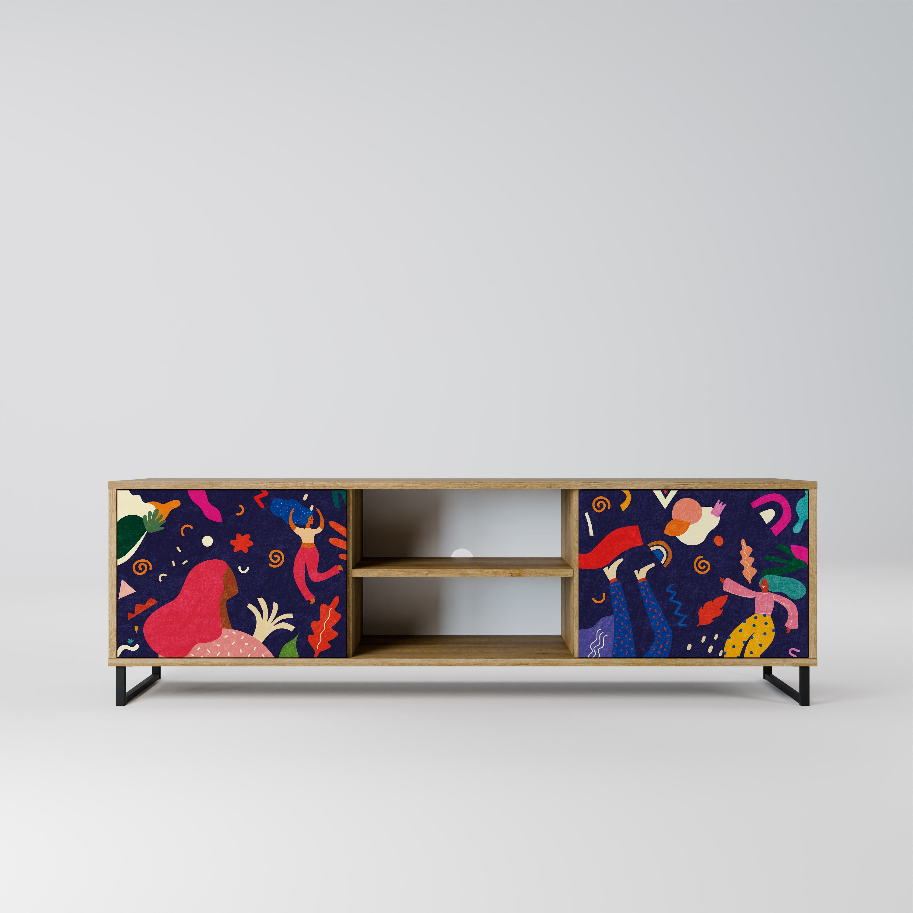 PLACERES FESTIVOS Mueble de TV de 2 puertas con efecto roble