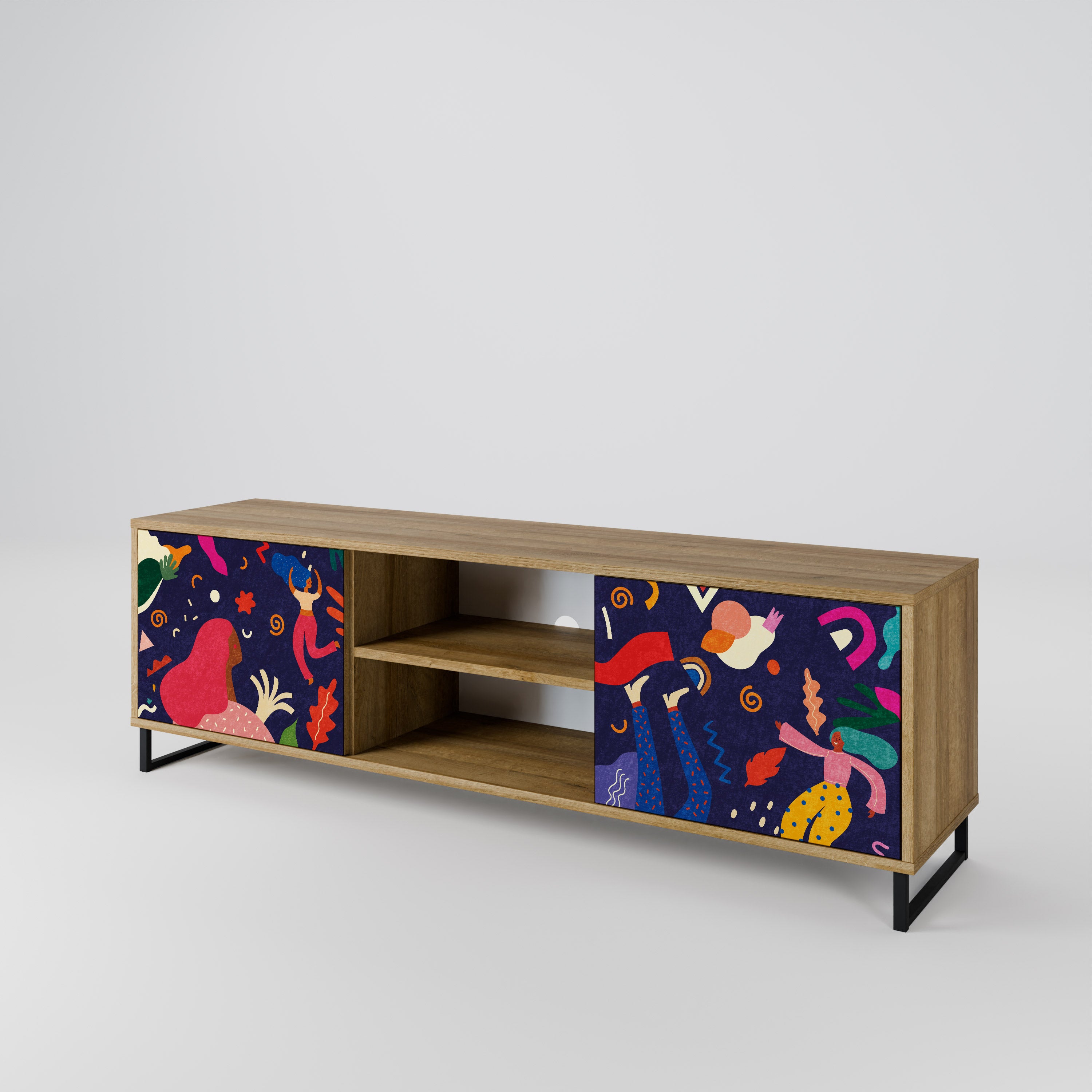 PLACERES FESTIVOS Mueble de TV de 2 puertas con efecto roble