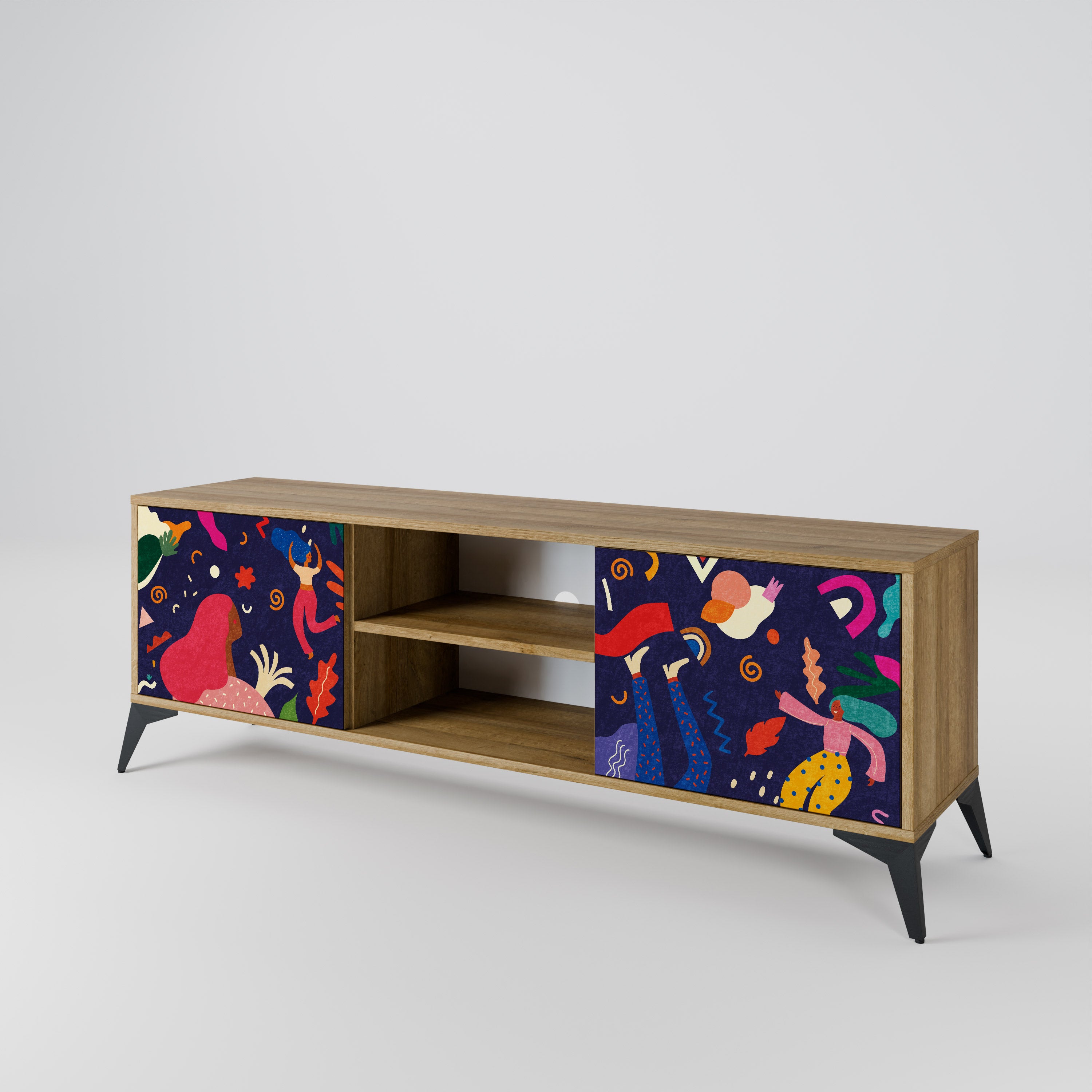 PLACERES FESTIVOS Mueble de TV de 2 puertas con efecto roble