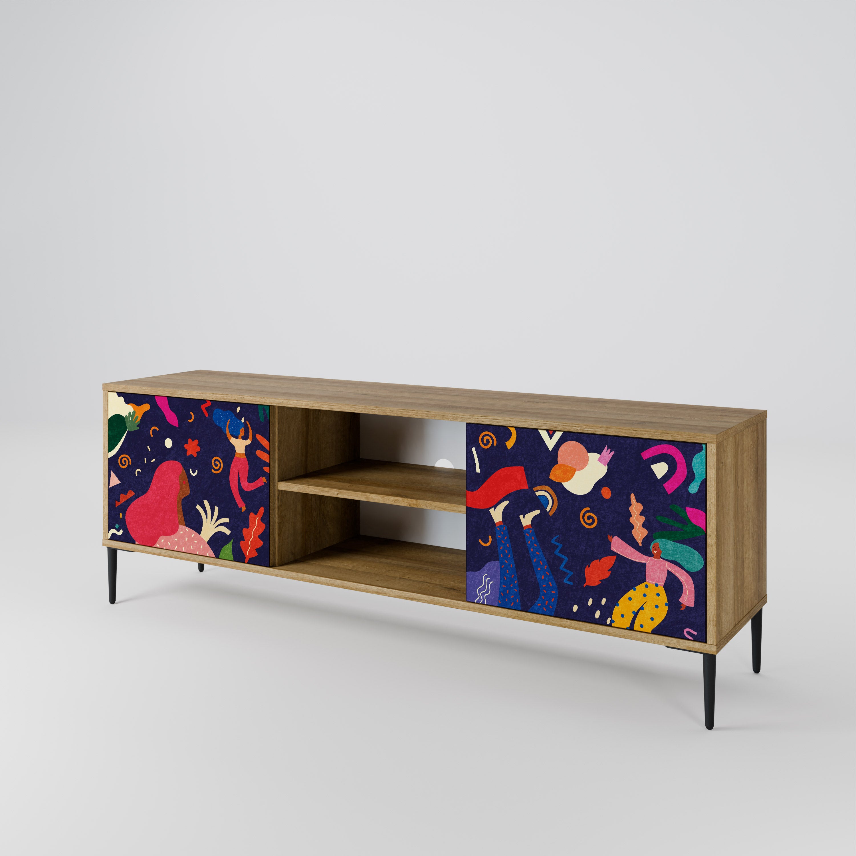PLACERES FESTIVOS Mueble de TV de 2 puertas con efecto roble