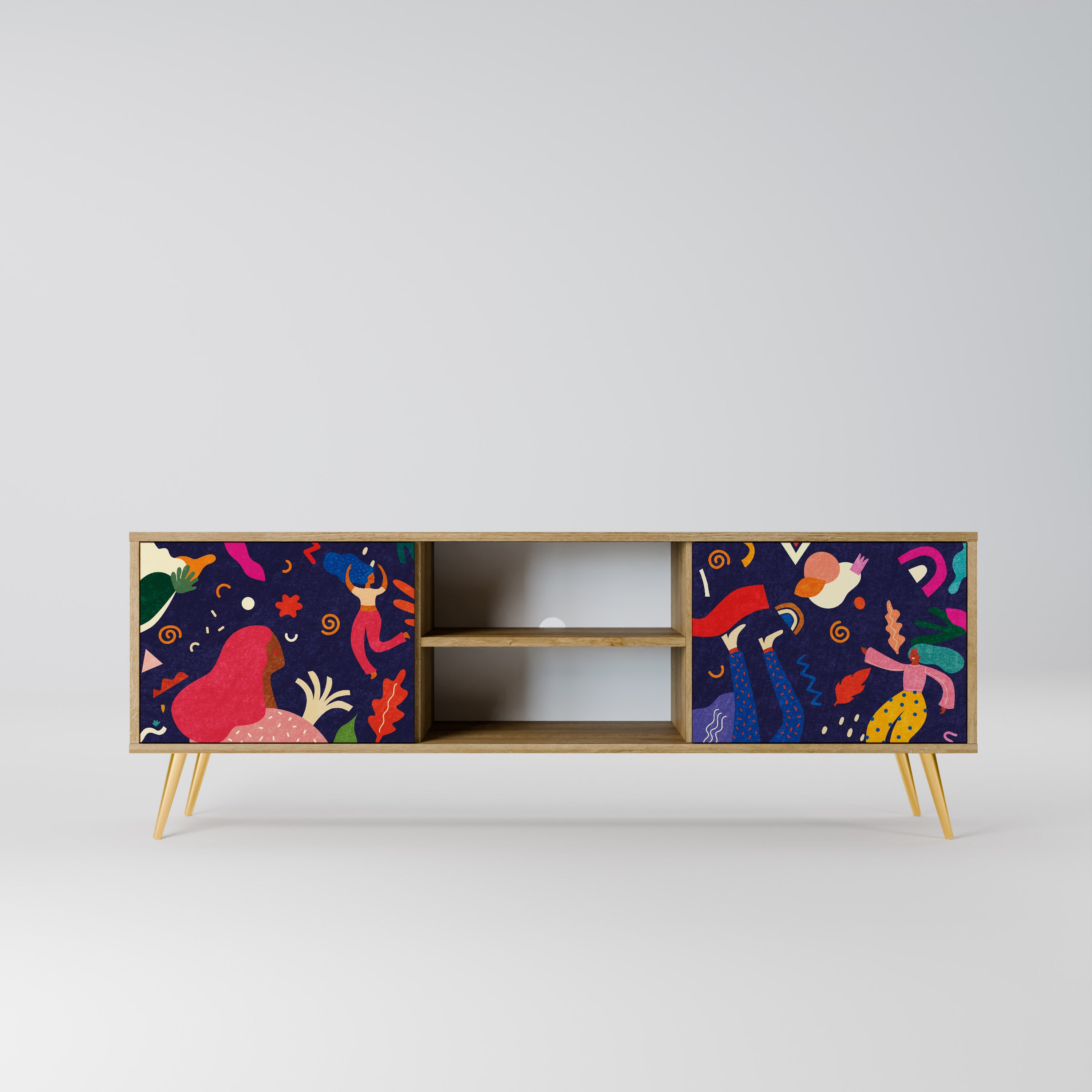 PLACERES FESTIVOS Mueble de TV de 2 puertas con efecto roble