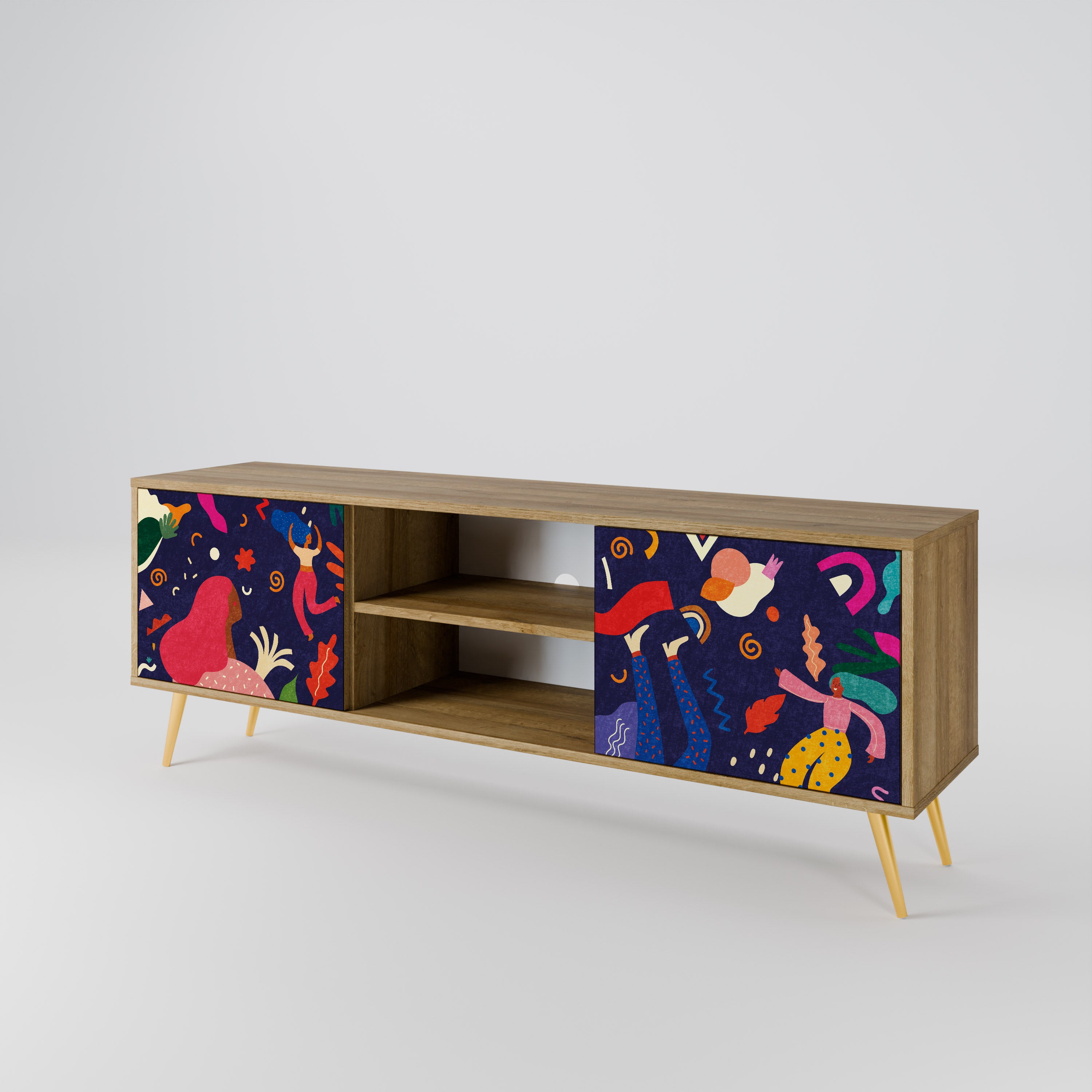 PLACERES FESTIVOS Mueble de TV de 2 puertas con efecto roble