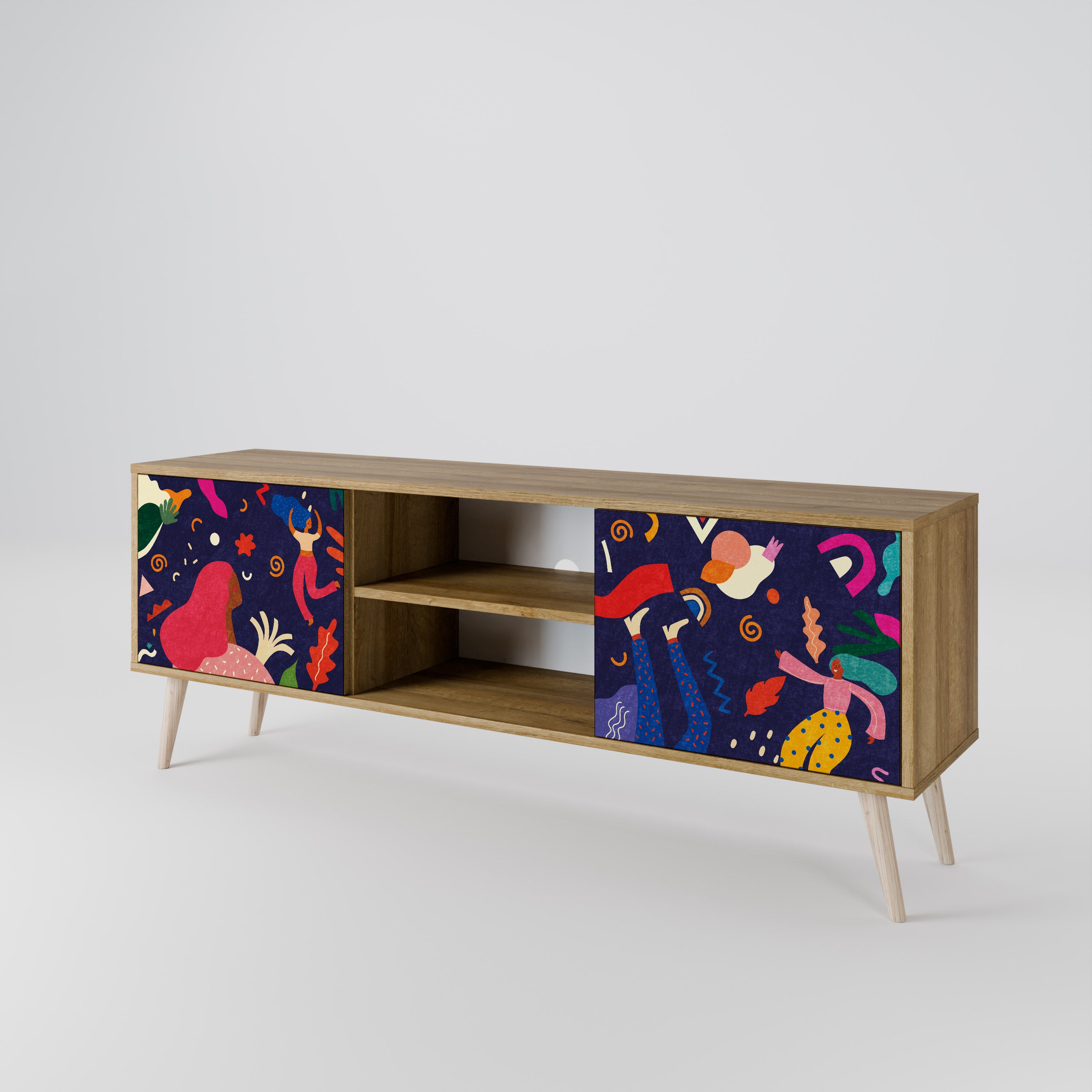 PLACERES FESTIVOS Mueble de TV de 2 puertas con efecto roble
