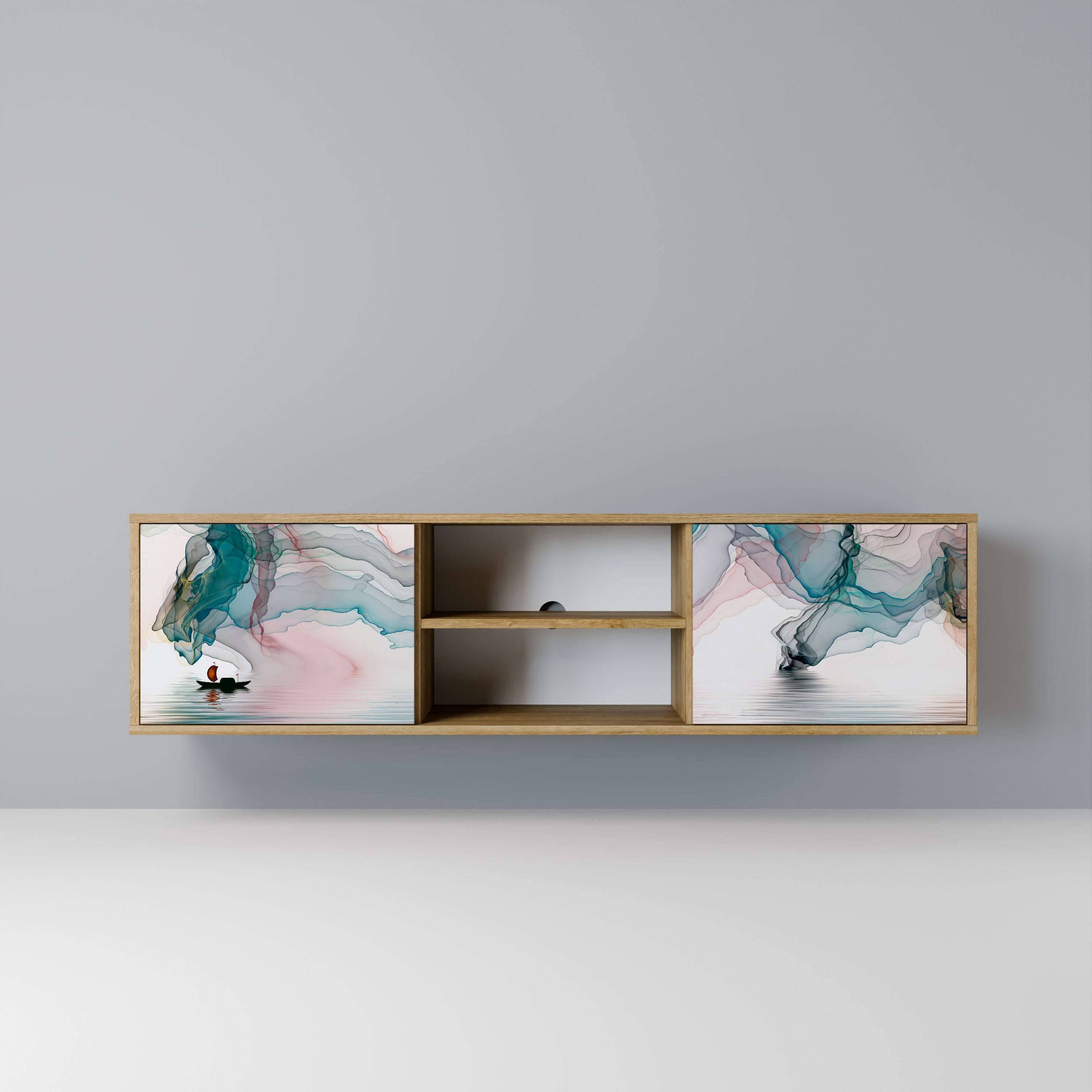 Mueble de TV de 2 puertas VELVET CROSSING con efecto roble