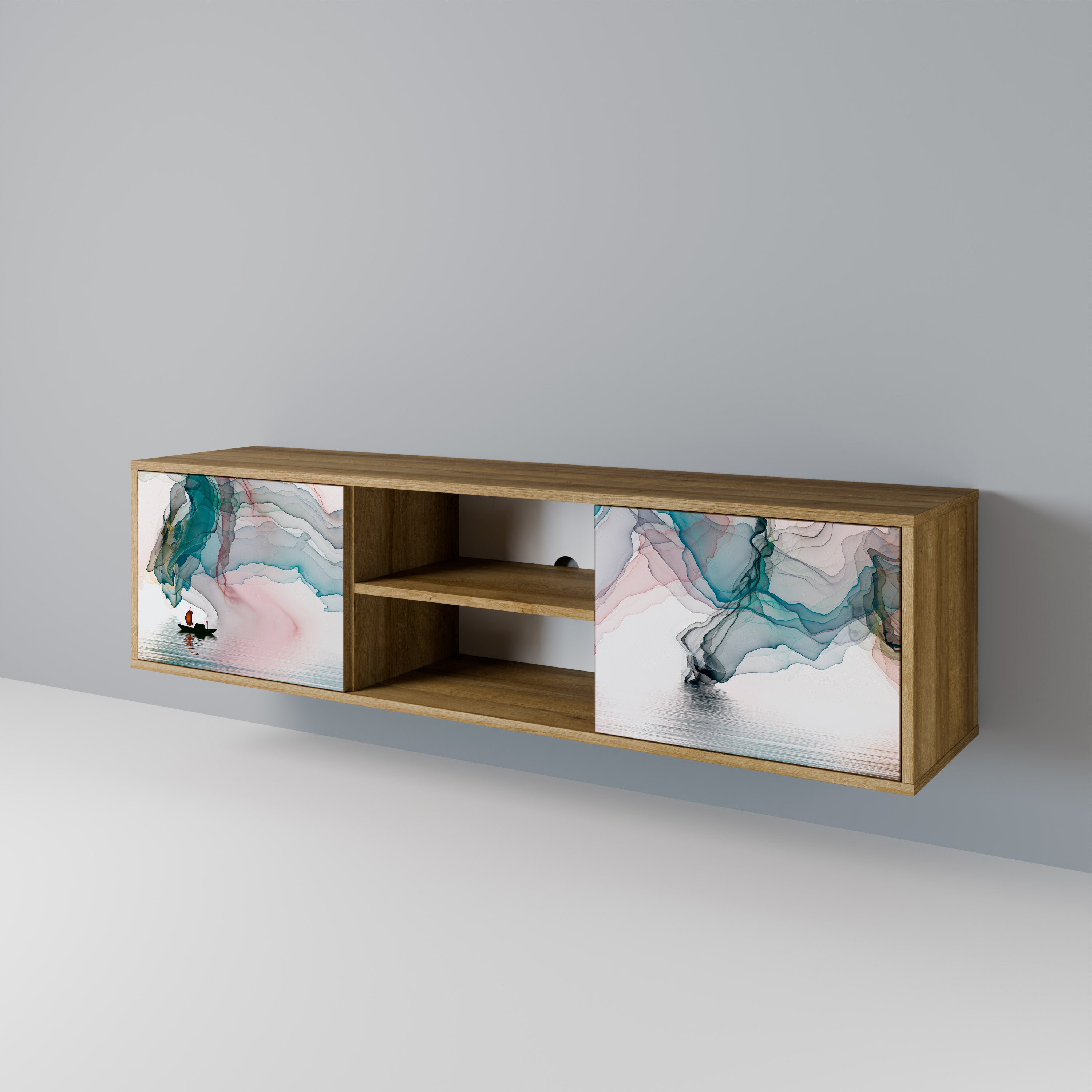 Mueble de TV de 2 puertas VELVET CROSSING con efecto roble