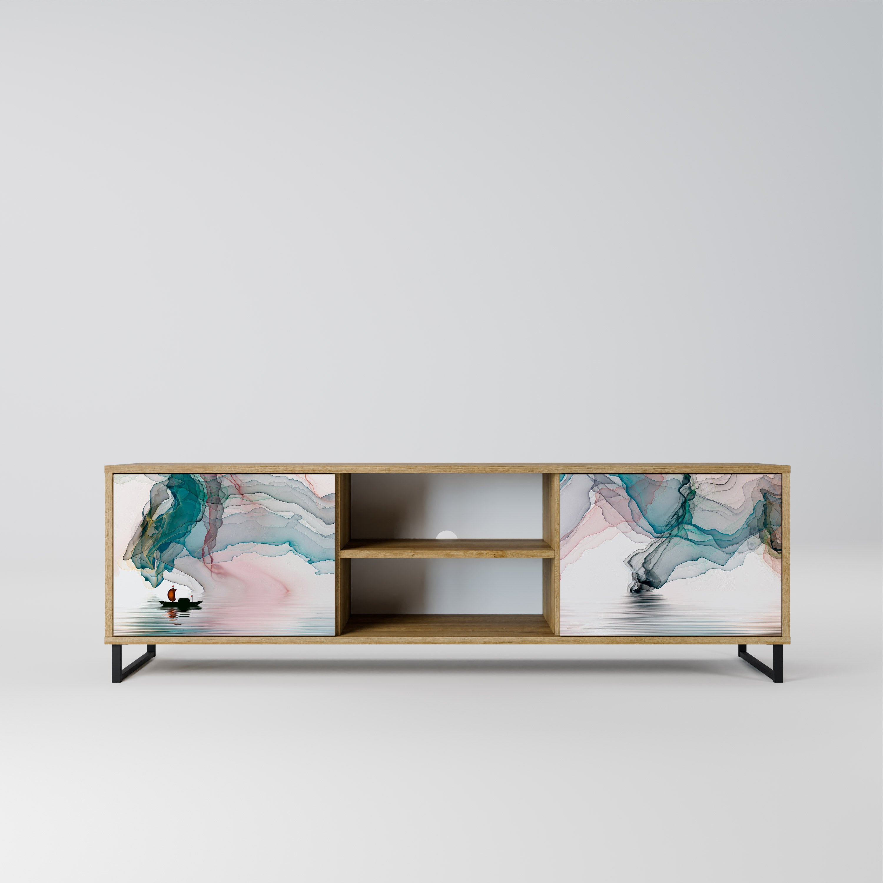 Mueble de TV de 2 puertas VELVET CROSSING con efecto roble