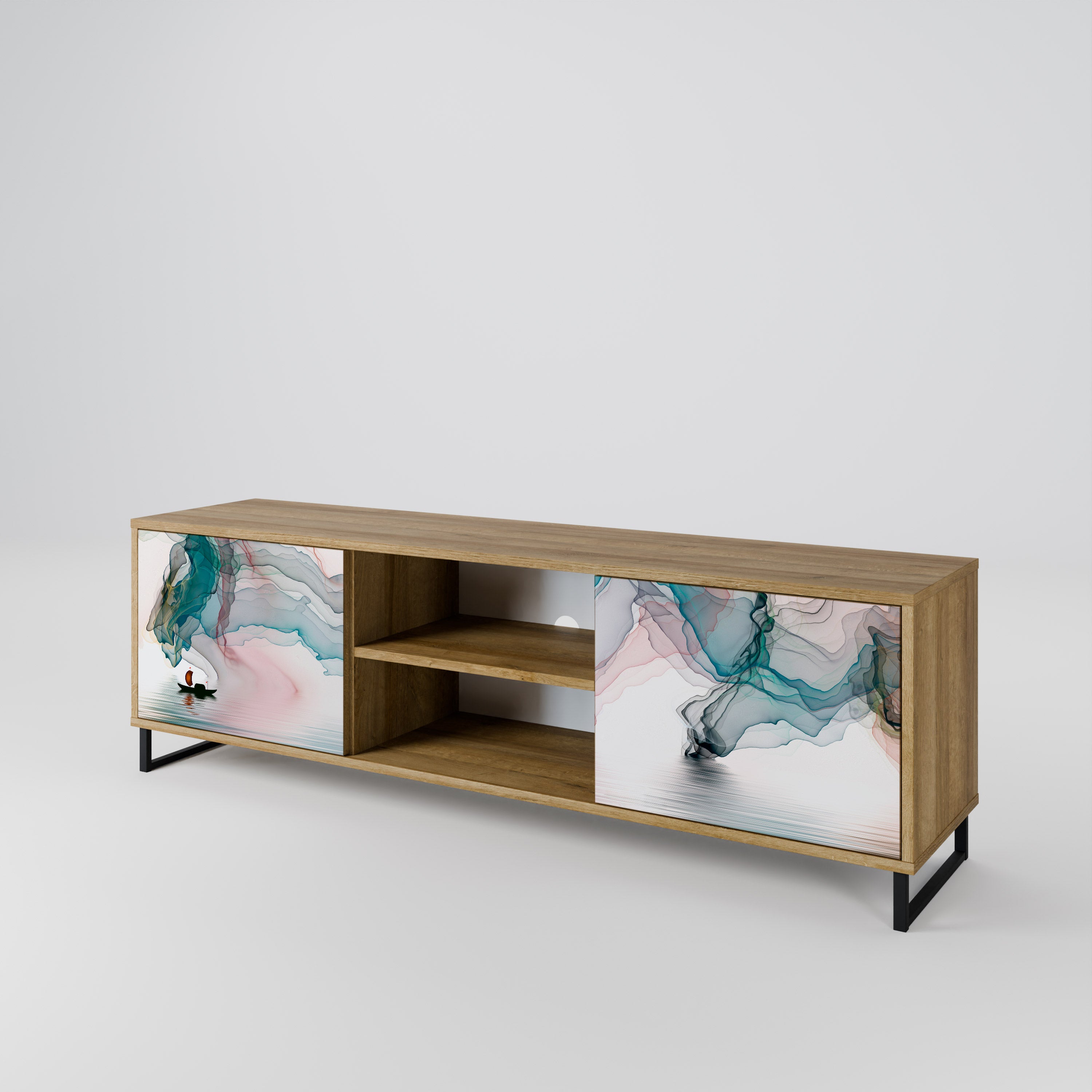 Mueble de TV de 2 puertas VELVET CROSSING con efecto roble