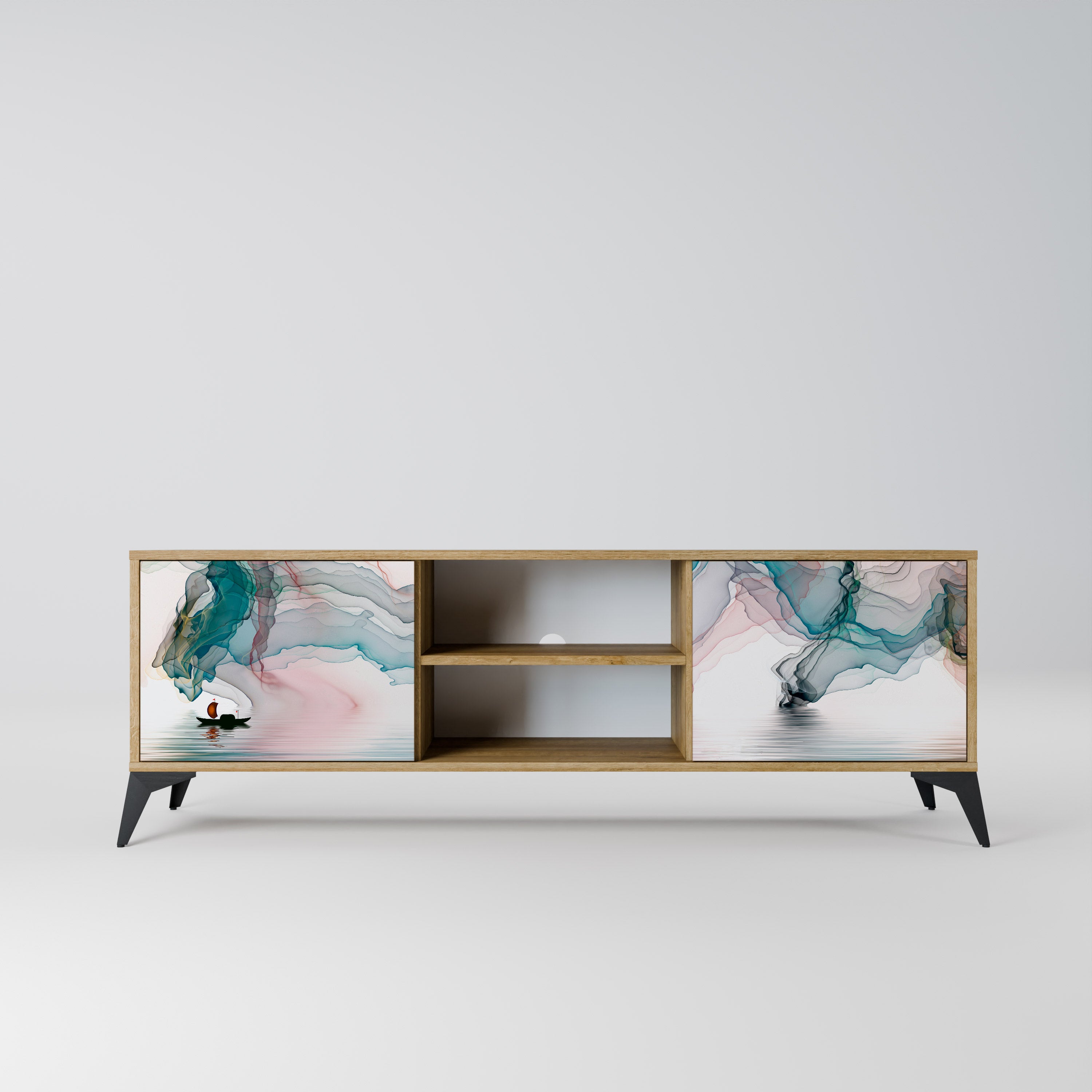 Mueble de TV de 2 puertas VELVET CROSSING con efecto roble