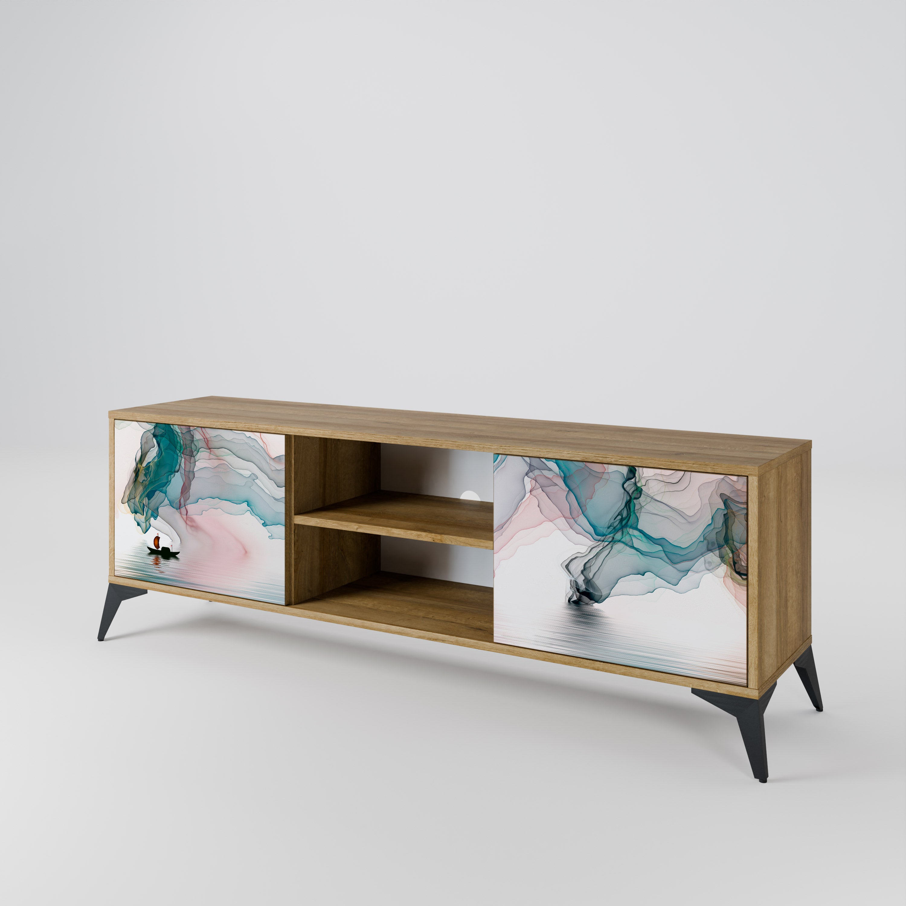 Mueble de TV de 2 puertas VELVET CROSSING con efecto roble