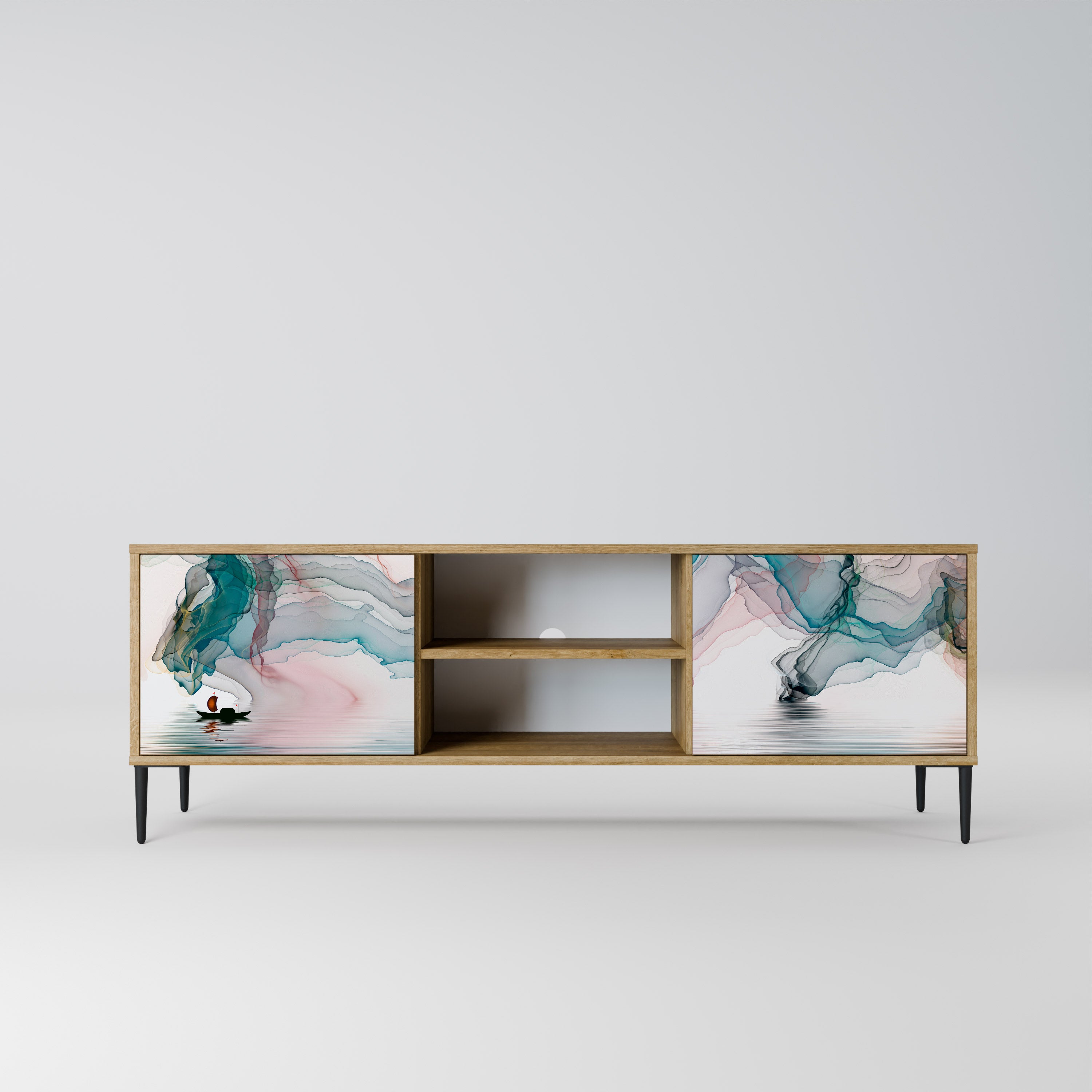 Mueble de TV de 2 puertas VELVET CROSSING con efecto roble