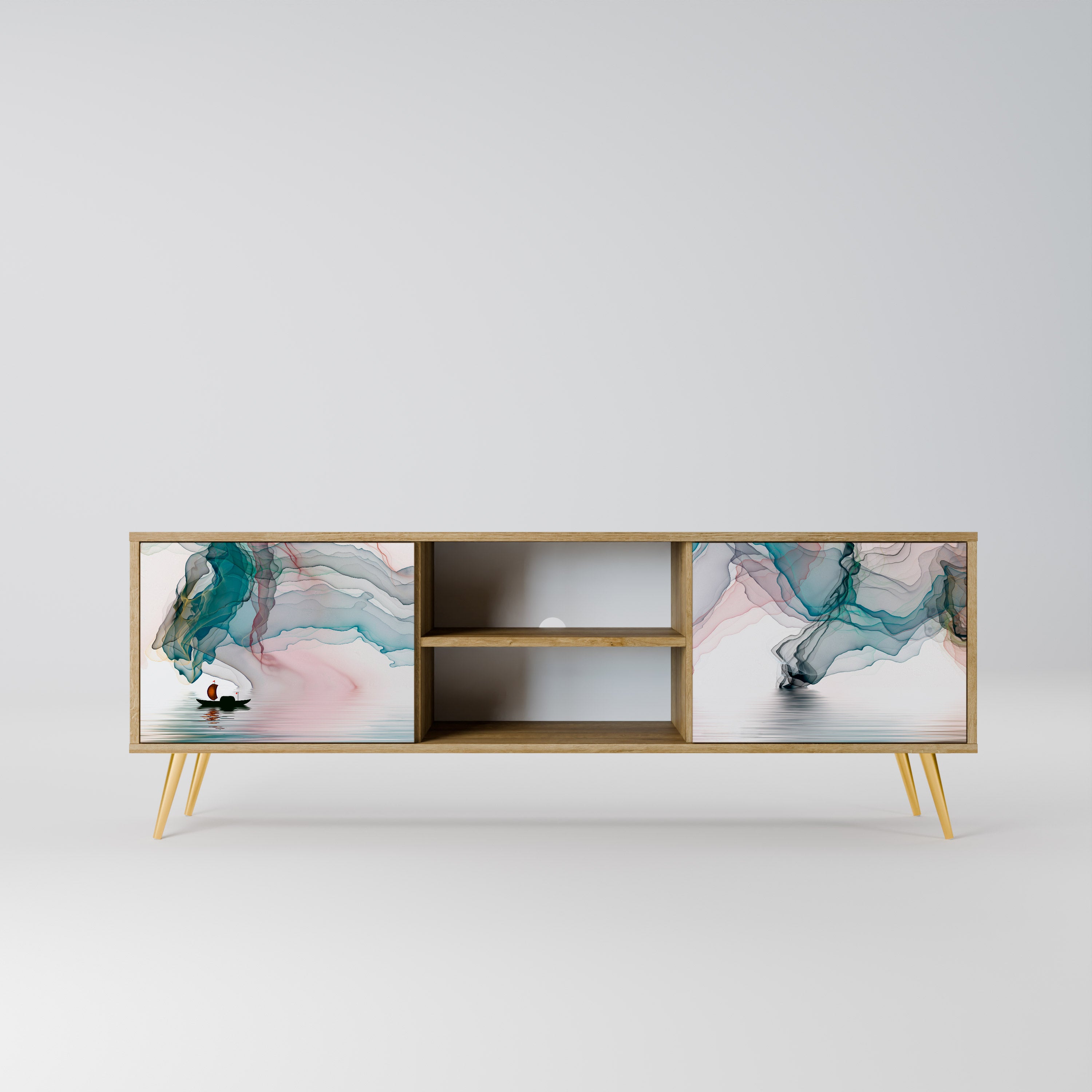 Mueble de TV de 2 puertas VELVET CROSSING con efecto roble
