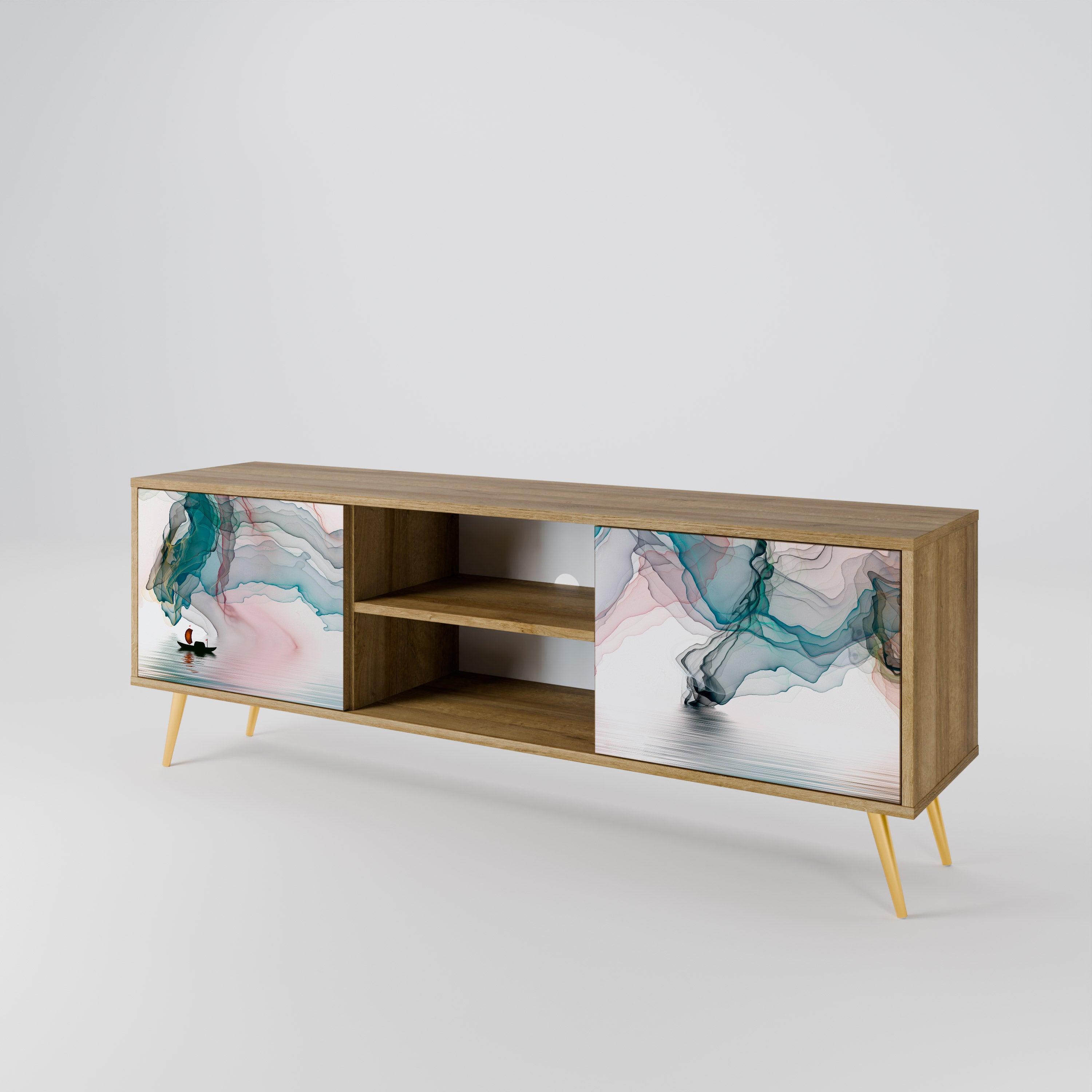 Mueble de TV de 2 puertas VELVET CROSSING con efecto roble