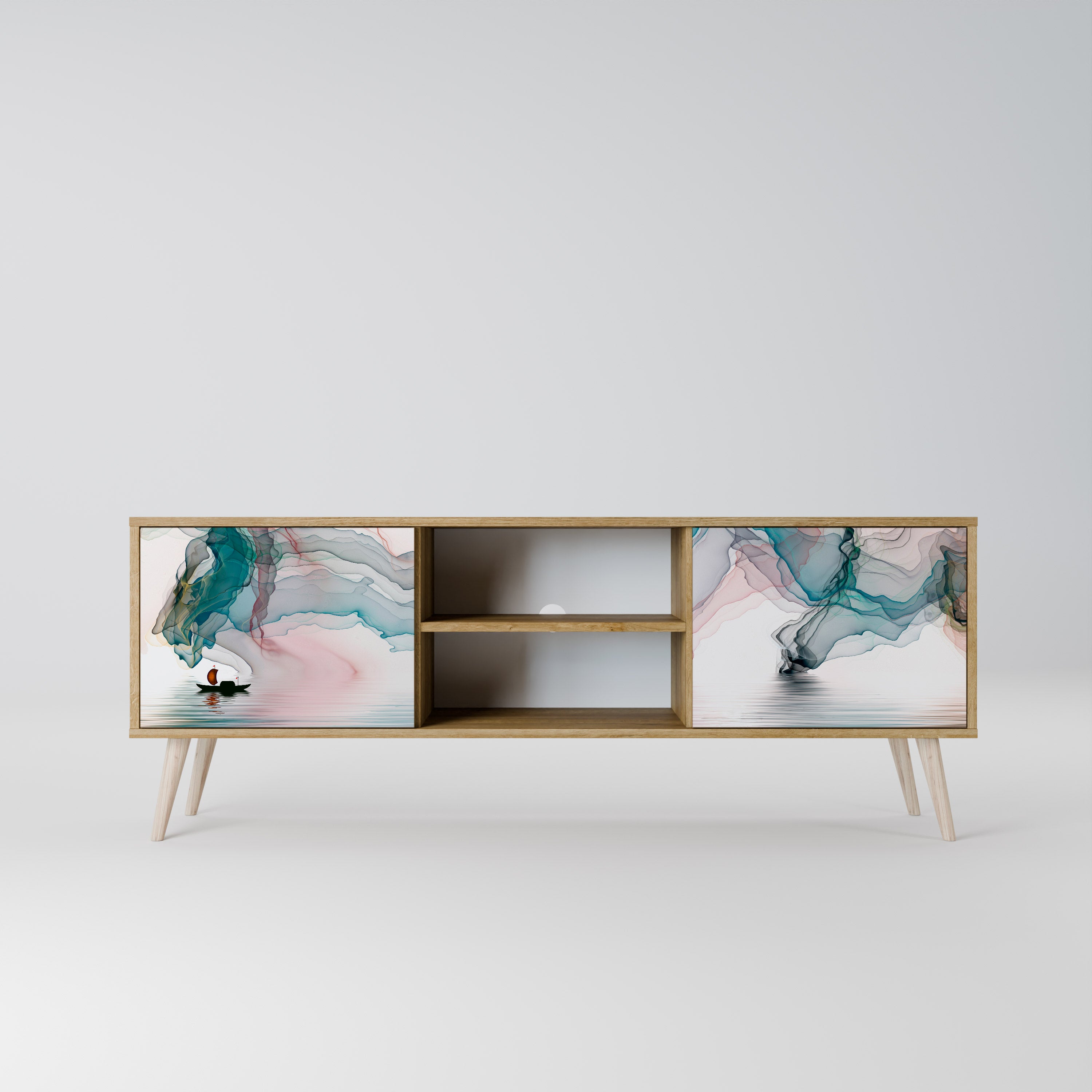 Mueble de TV de 2 puertas VELVET CROSSING con efecto roble