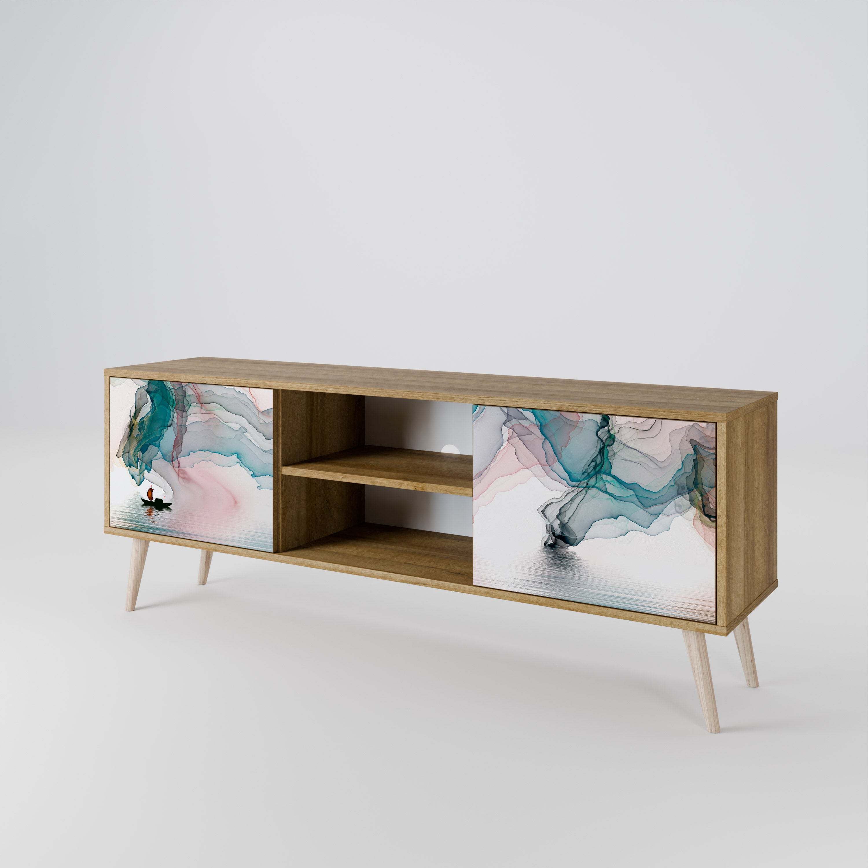 Mueble de TV de 2 puertas VELVET CROSSING con efecto roble