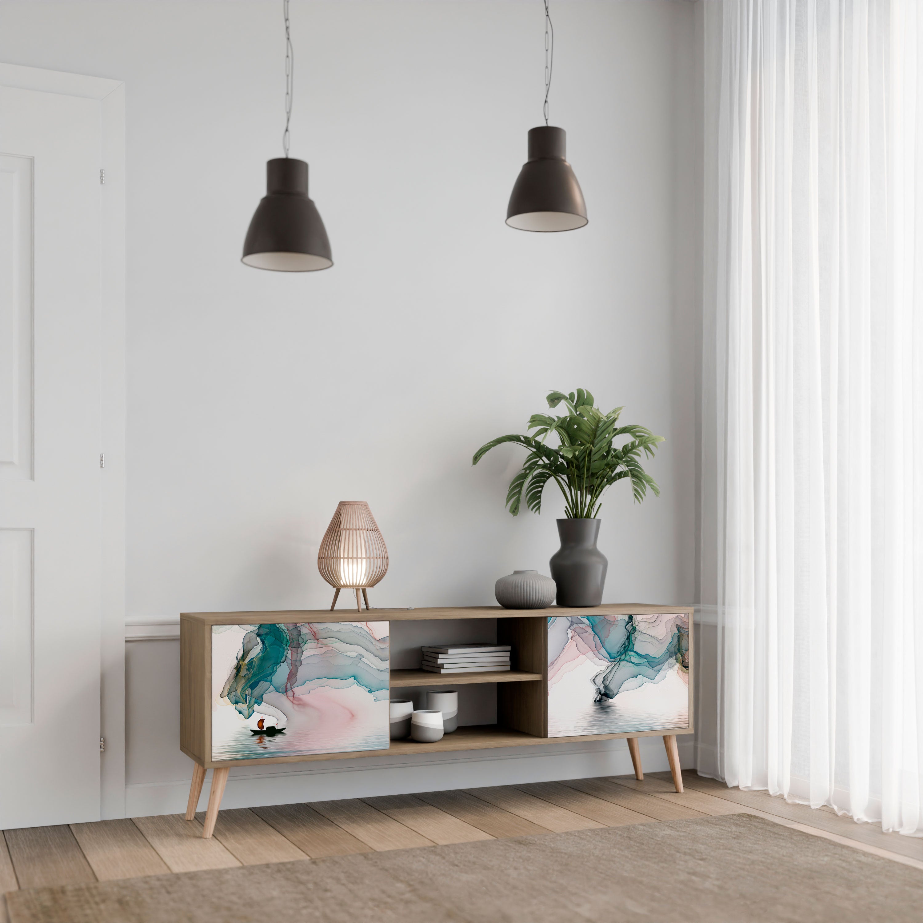Mueble de TV de 2 puertas VELVET CROSSING con efecto roble