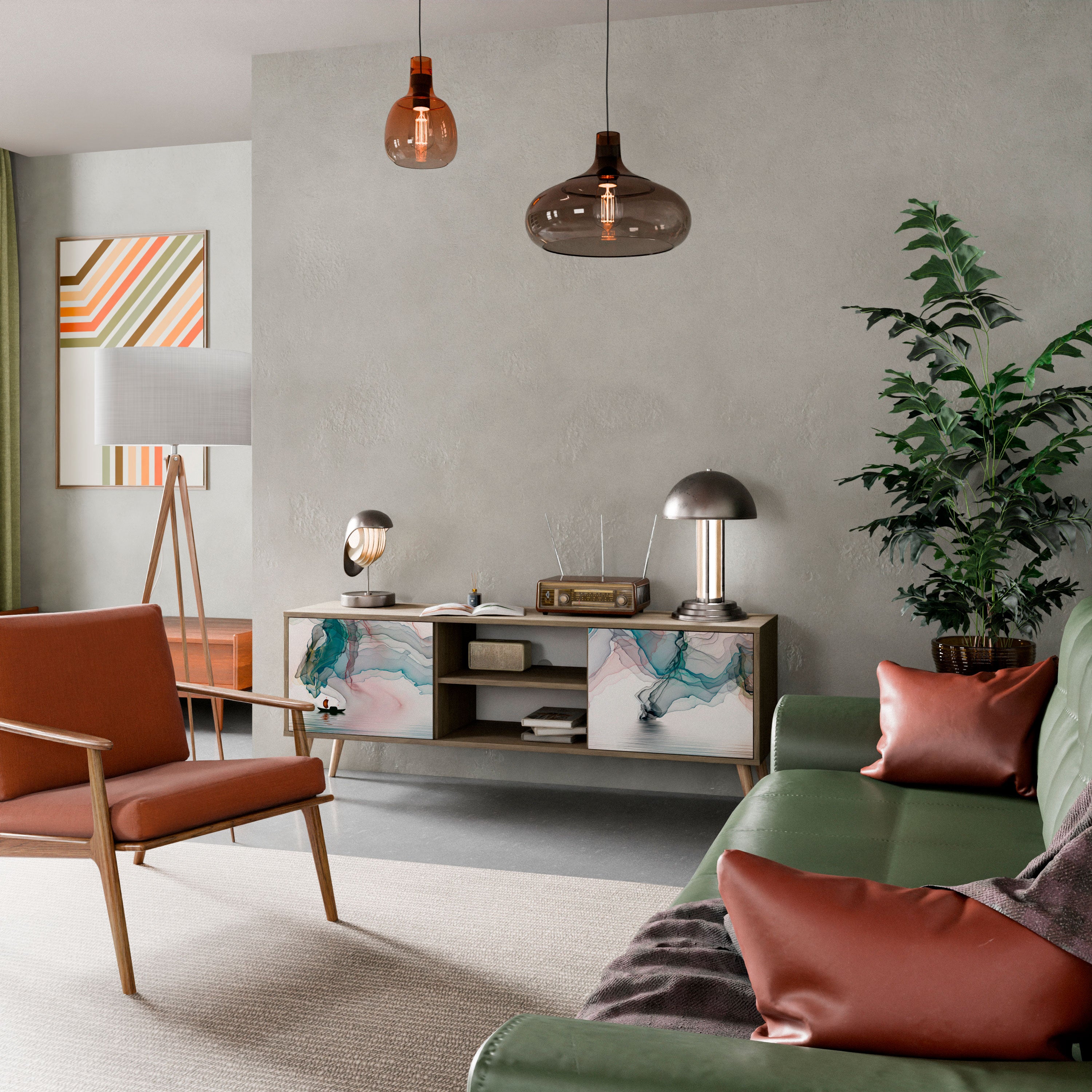 Mueble de TV de 2 puertas VELVET CROSSING con efecto roble