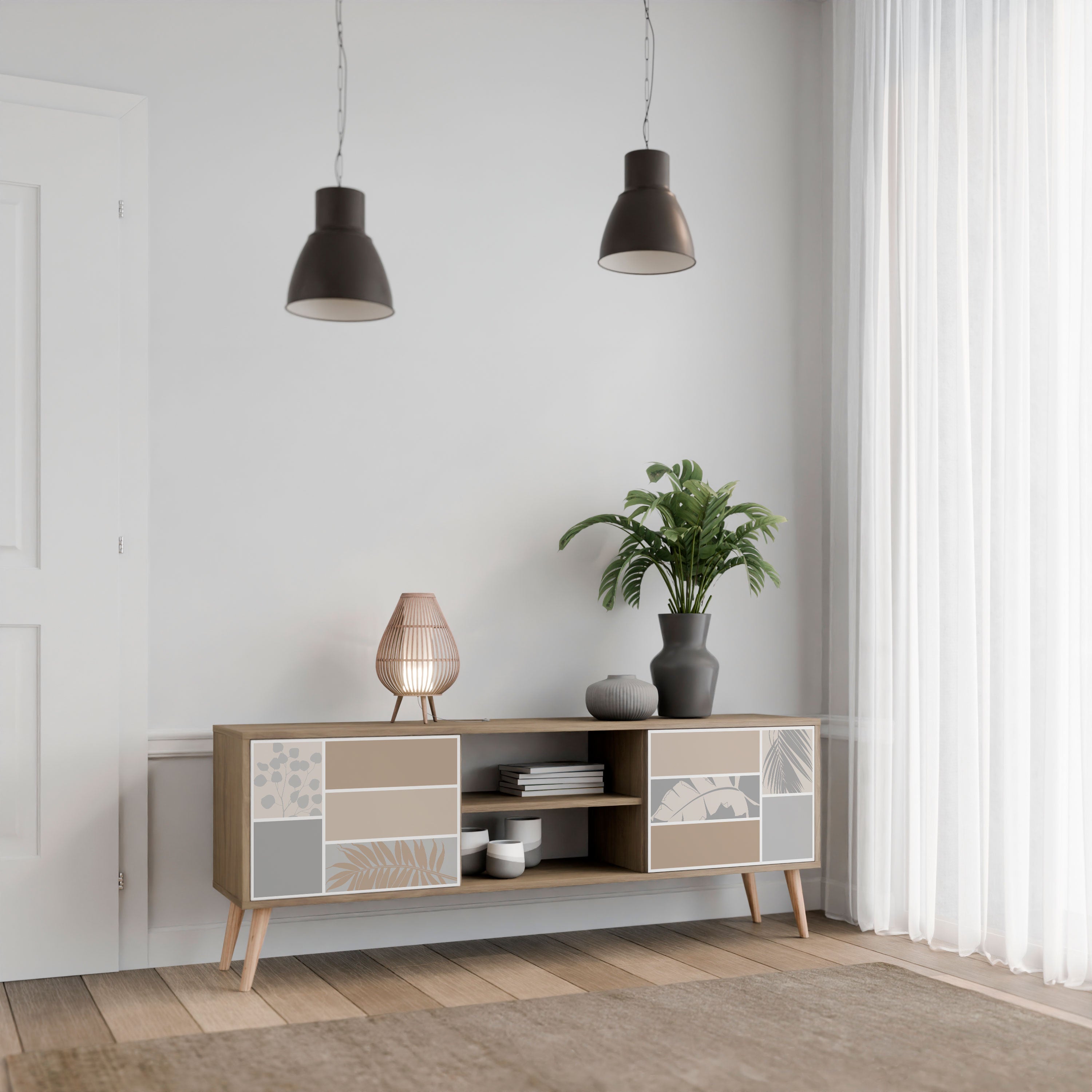 Mueble de TV de 2 puertas TROPICAL SHAPES en efecto roble
