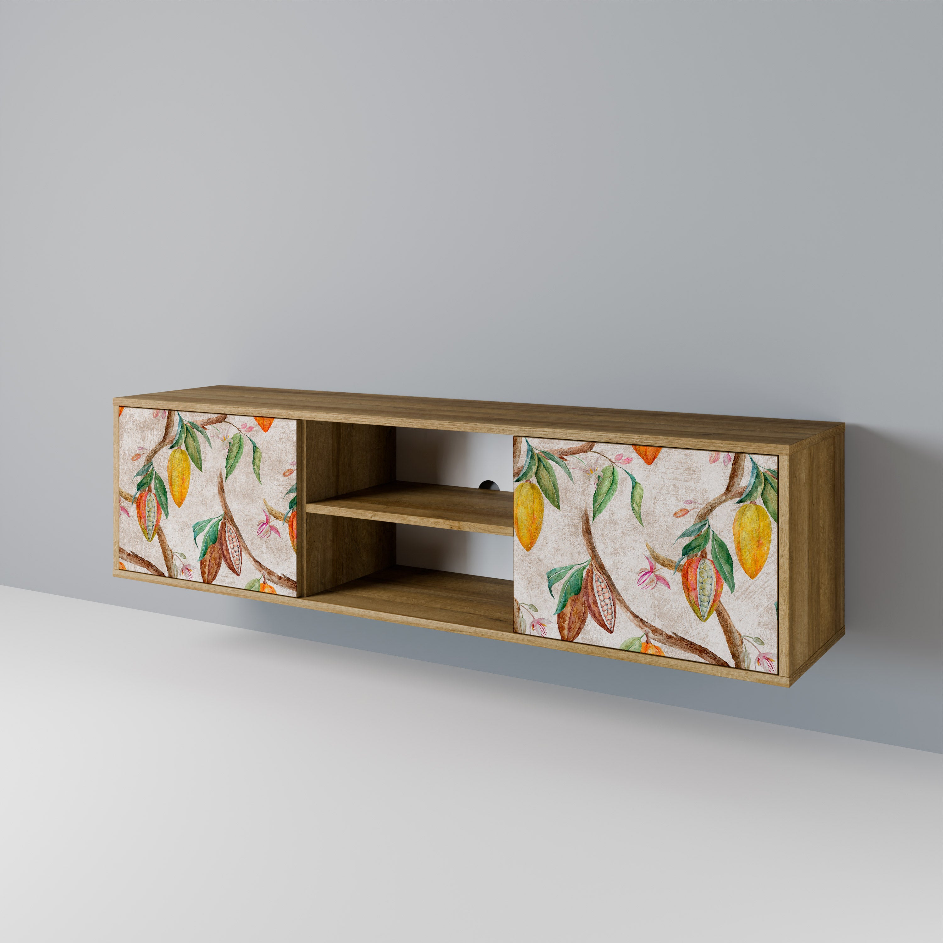 Mueble de TV de 2 puertas COCOA FRUITS con efecto roble