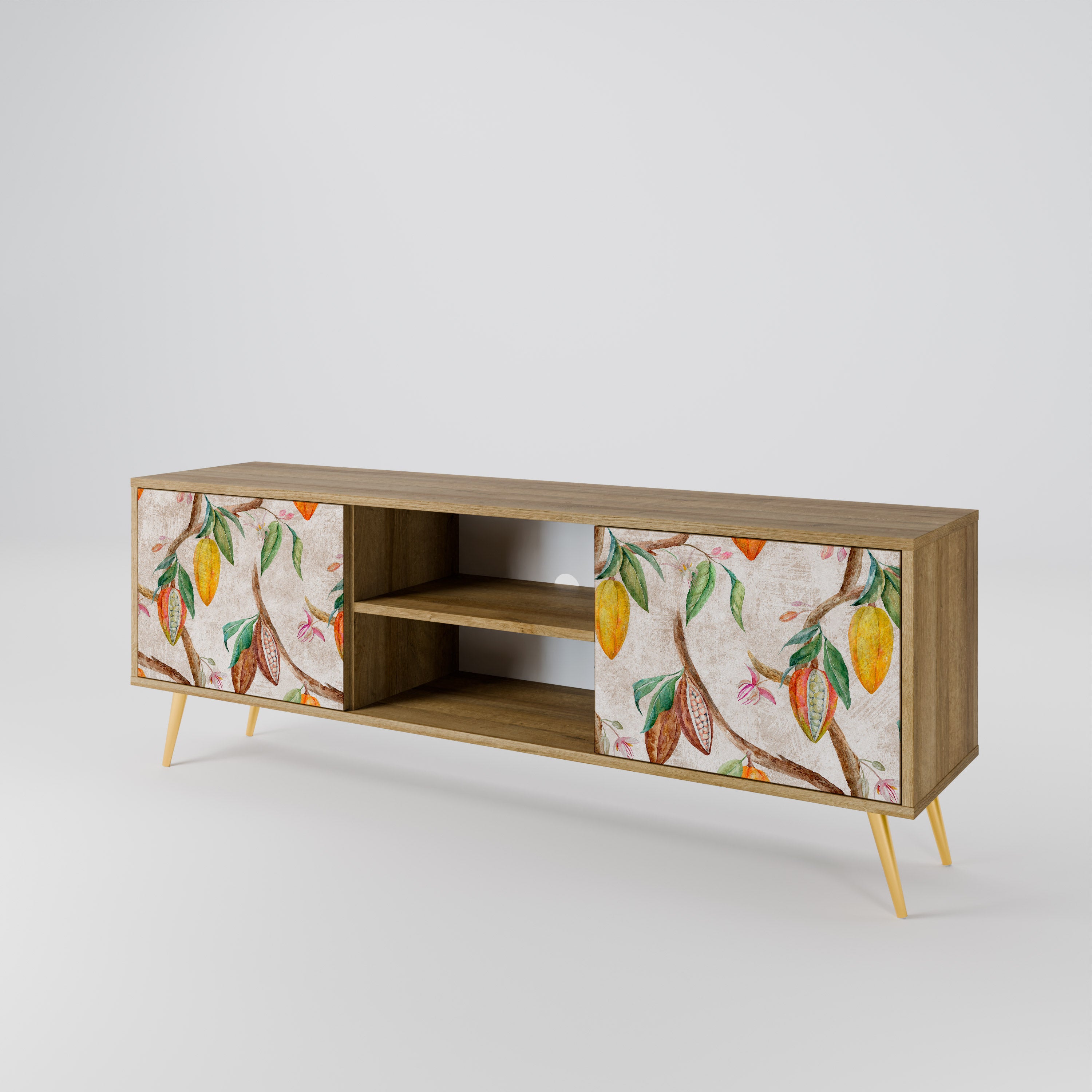 Mueble de TV de 2 puertas COCOA FRUITS con efecto roble