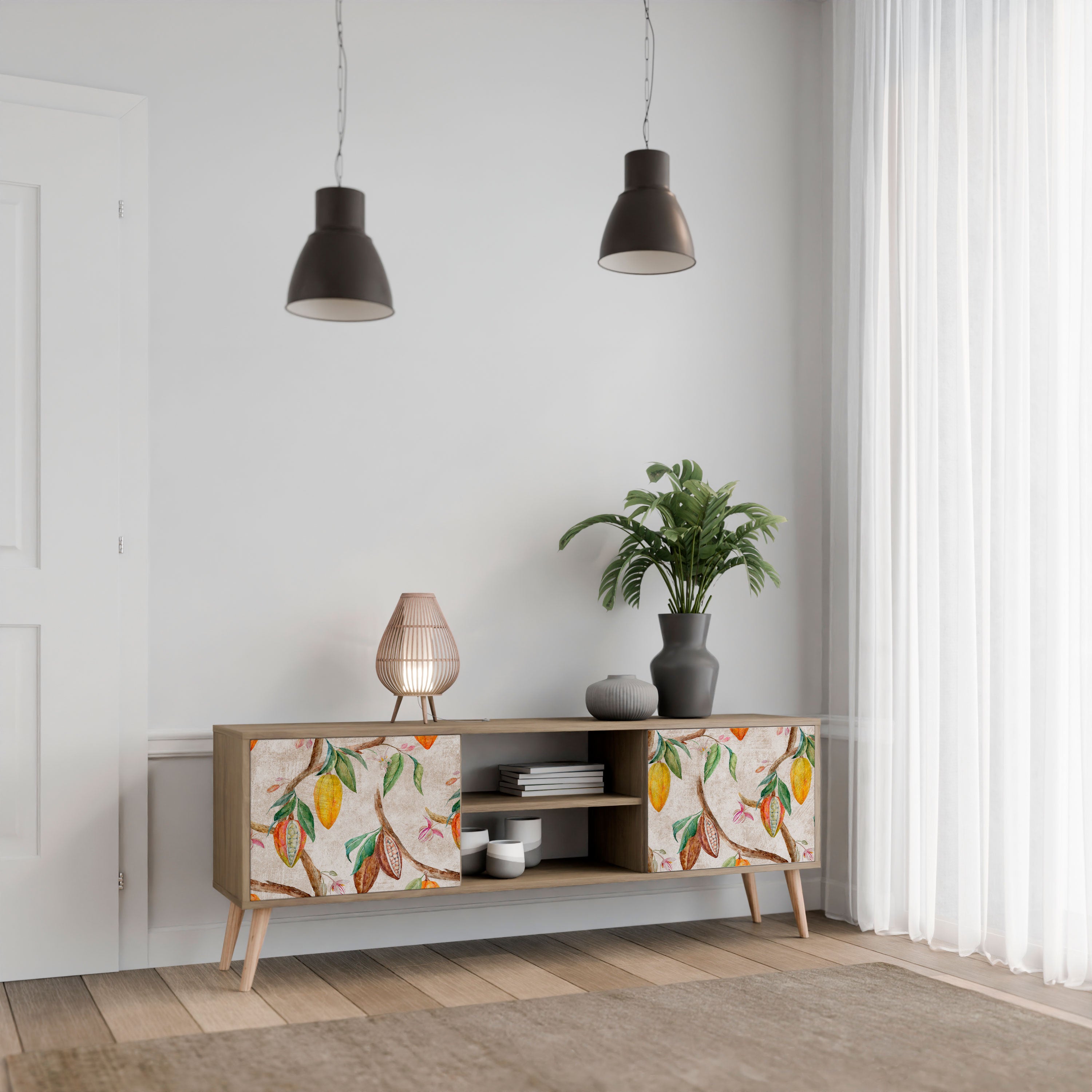 Mueble de TV de 2 puertas COCOA FRUITS con efecto roble