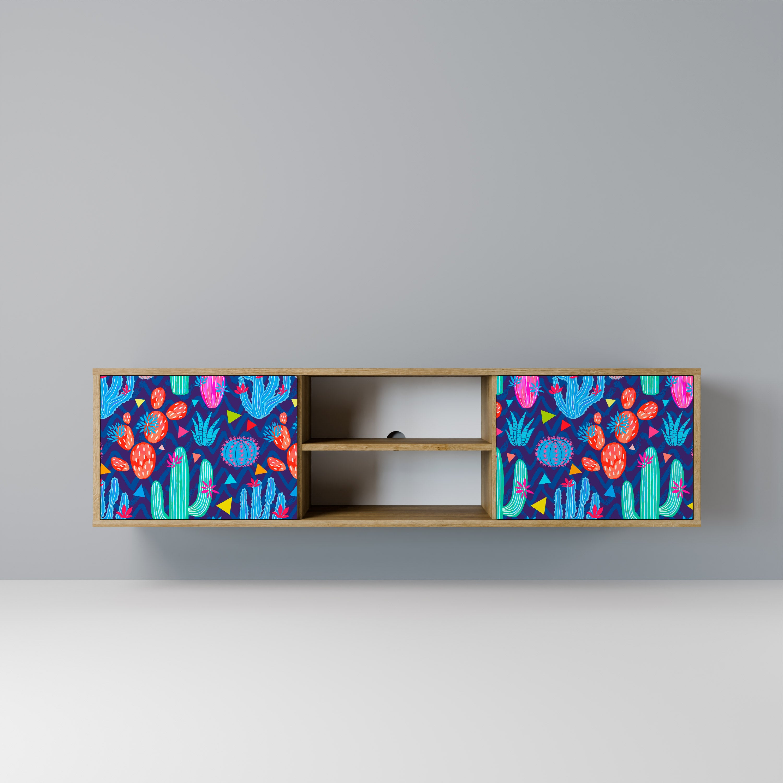 Mueble de TV de 2 puertas CACTUS VIBES con efecto roble
