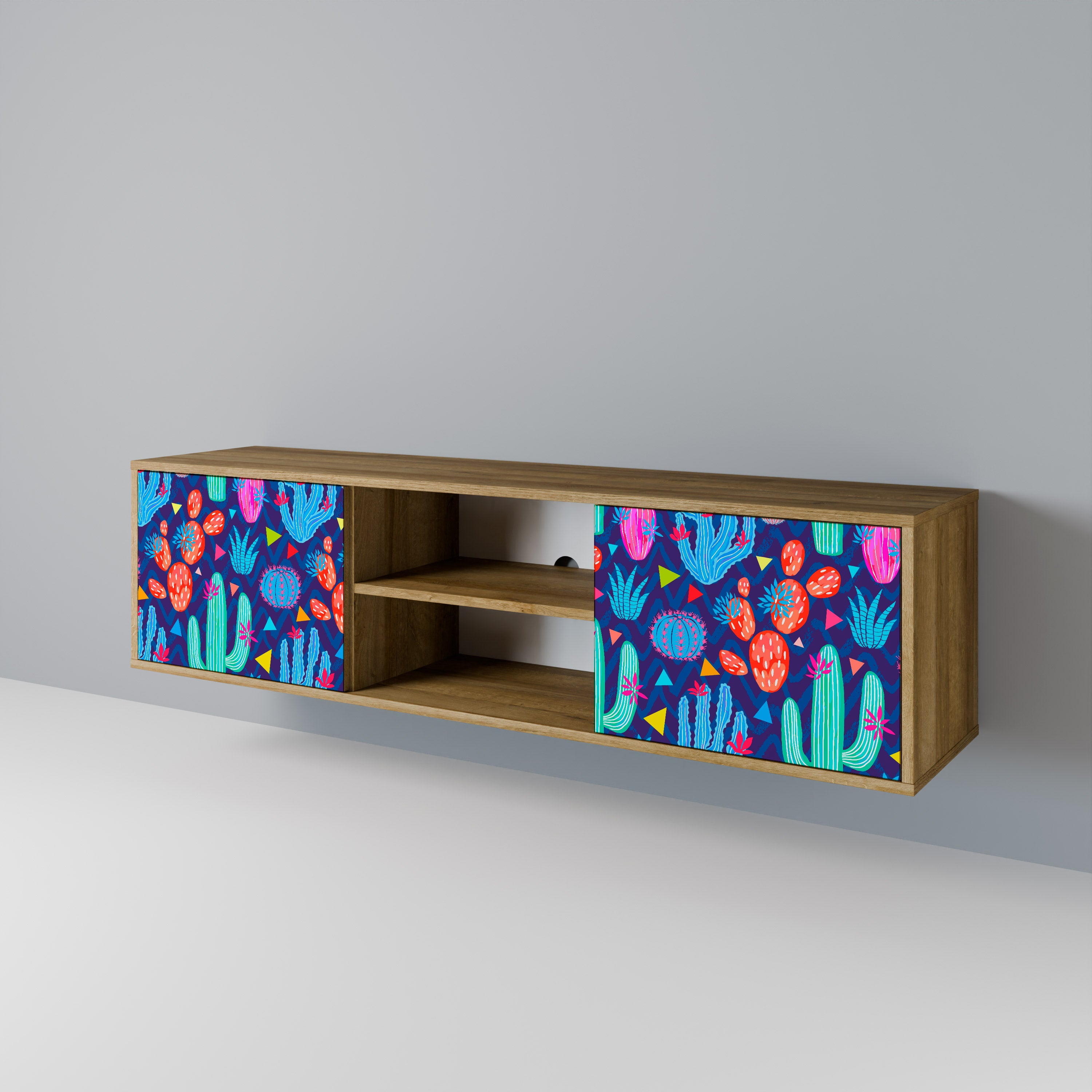 Mueble de TV de 2 puertas CACTUS VIBES con efecto roble