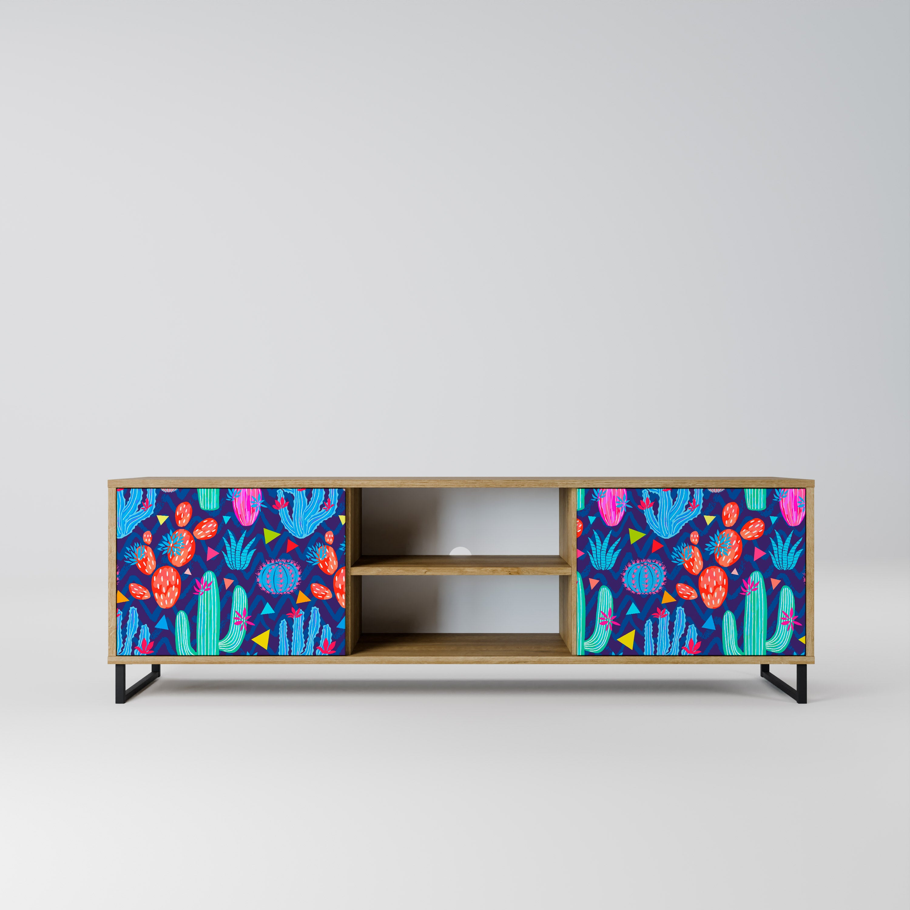 Mueble de TV de 2 puertas CACTUS VIBES con efecto roble