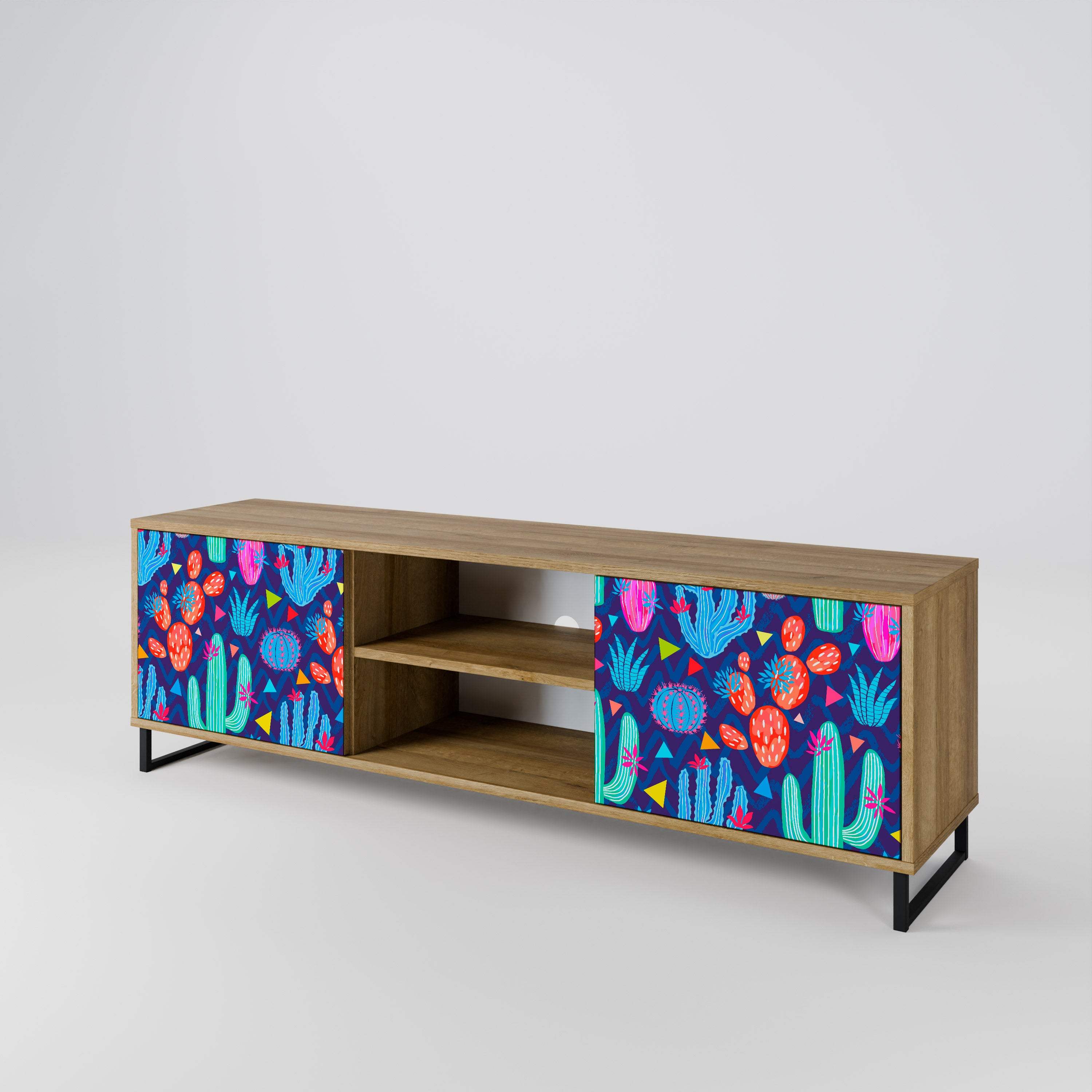 Mueble de TV de 2 puertas CACTUS VIBES con efecto roble