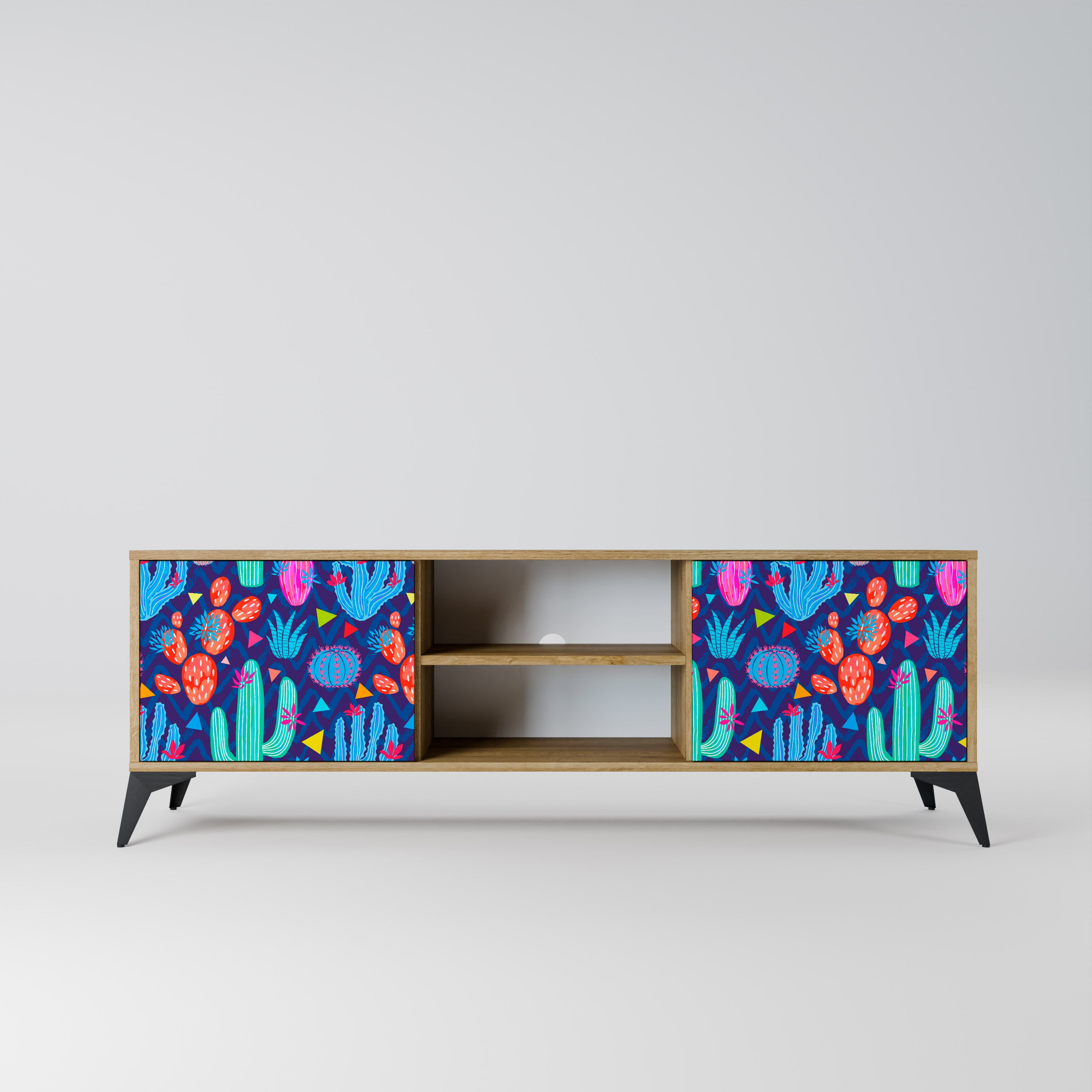 Mueble de TV de 2 puertas CACTUS VIBES con efecto roble