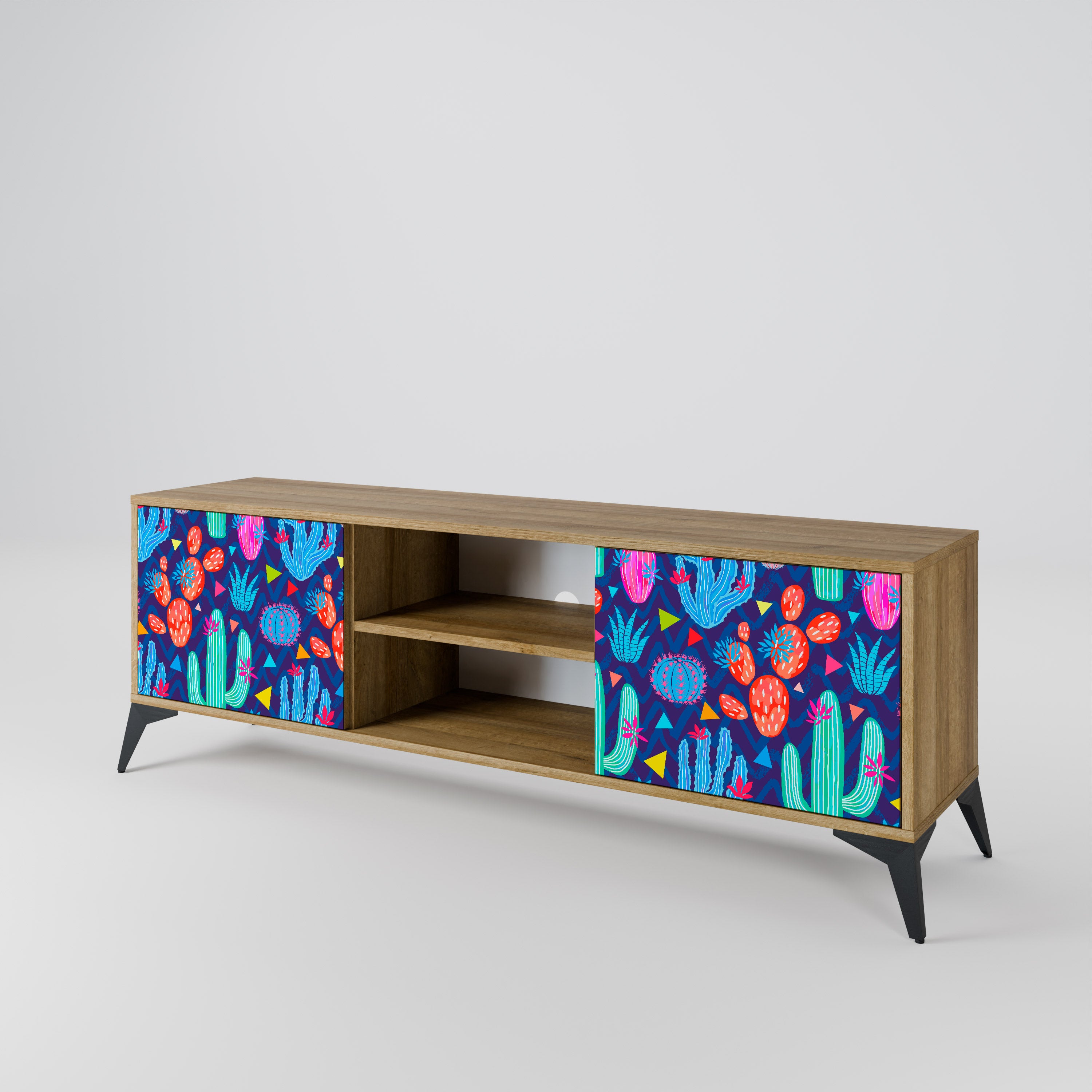 Mueble de TV de 2 puertas CACTUS VIBES con efecto roble