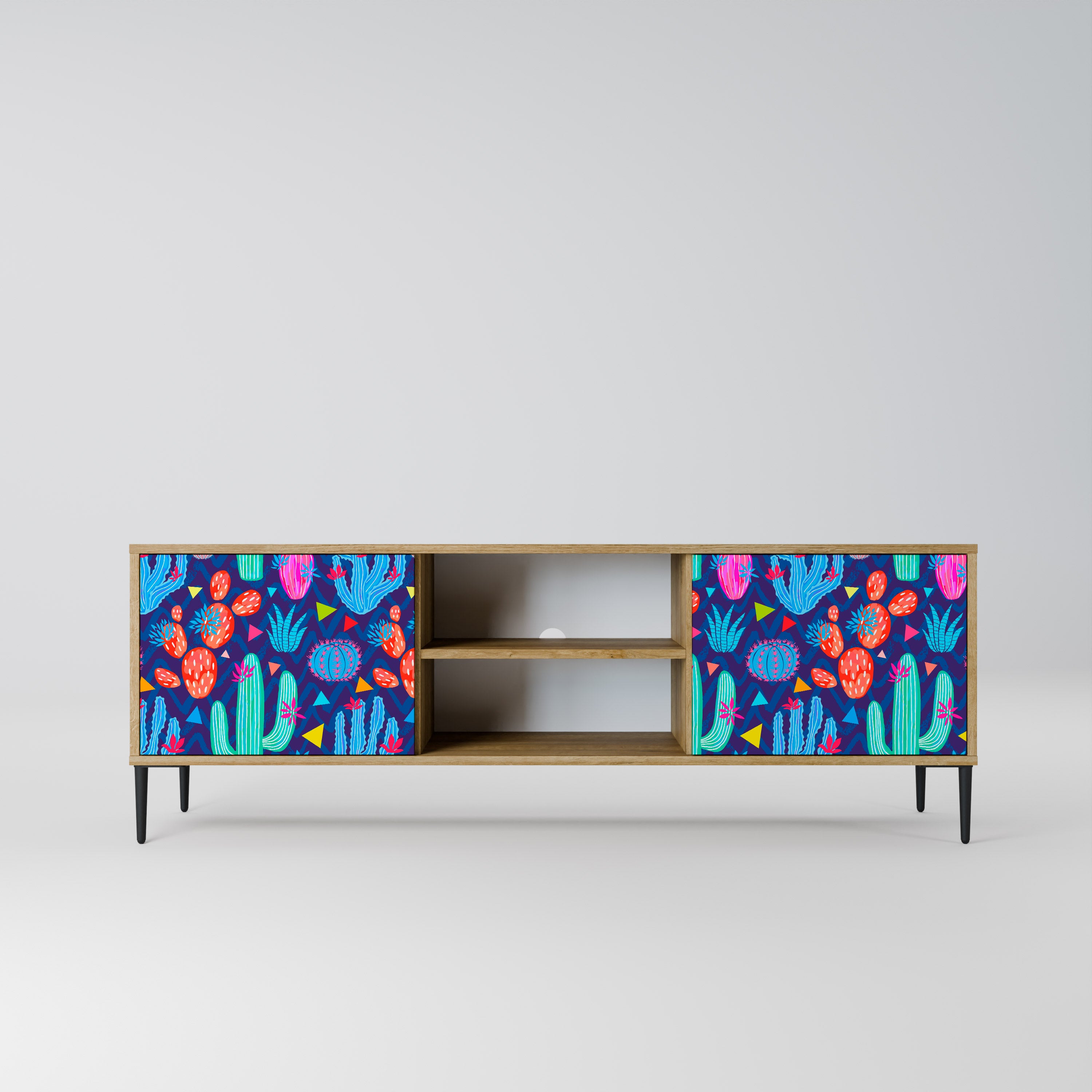 Mueble de TV de 2 puertas CACTUS VIBES con efecto roble