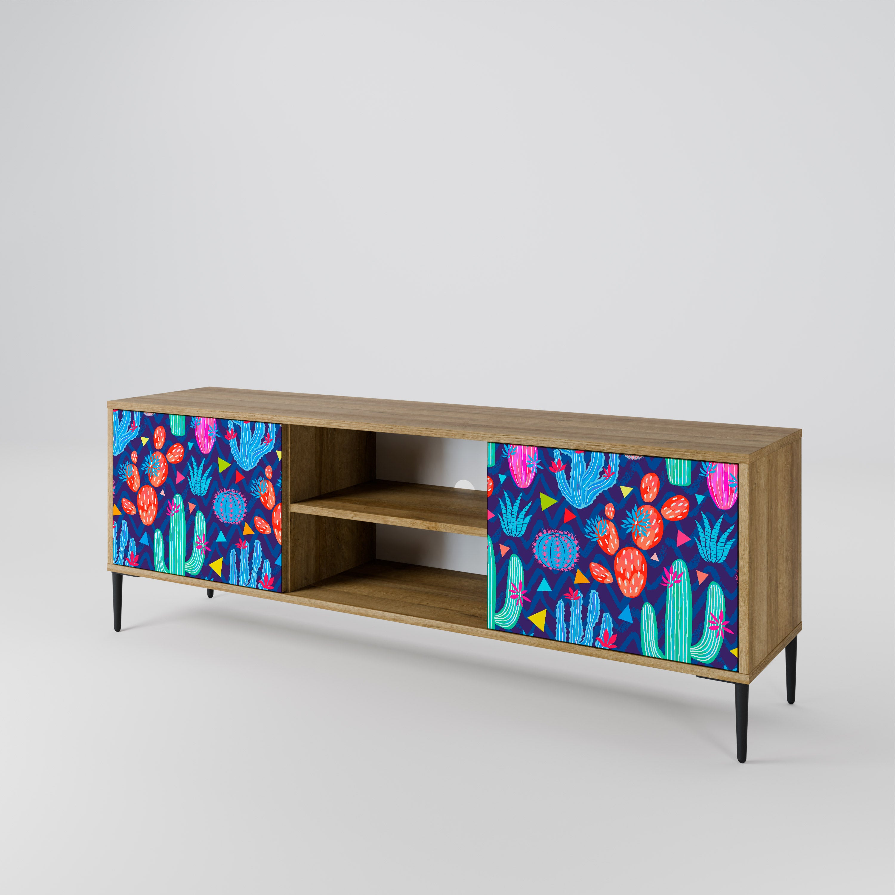 Mueble de TV de 2 puertas CACTUS VIBES con efecto roble