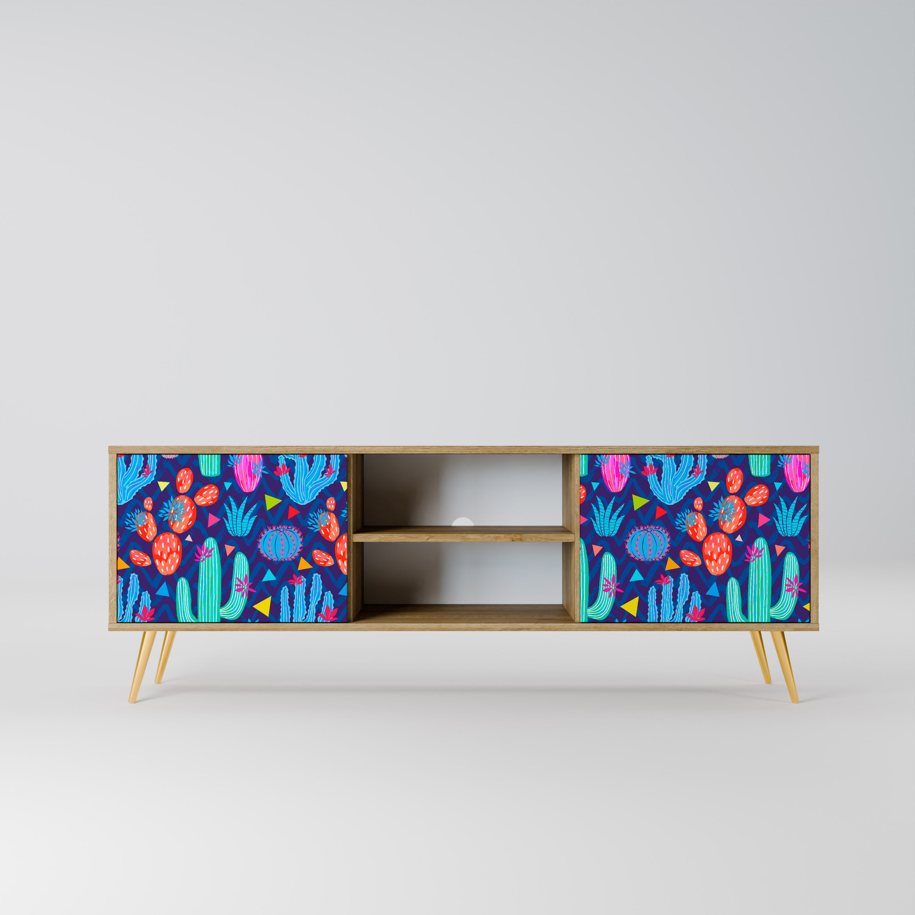 Mueble de TV de 2 puertas CACTUS VIBES con efecto roble