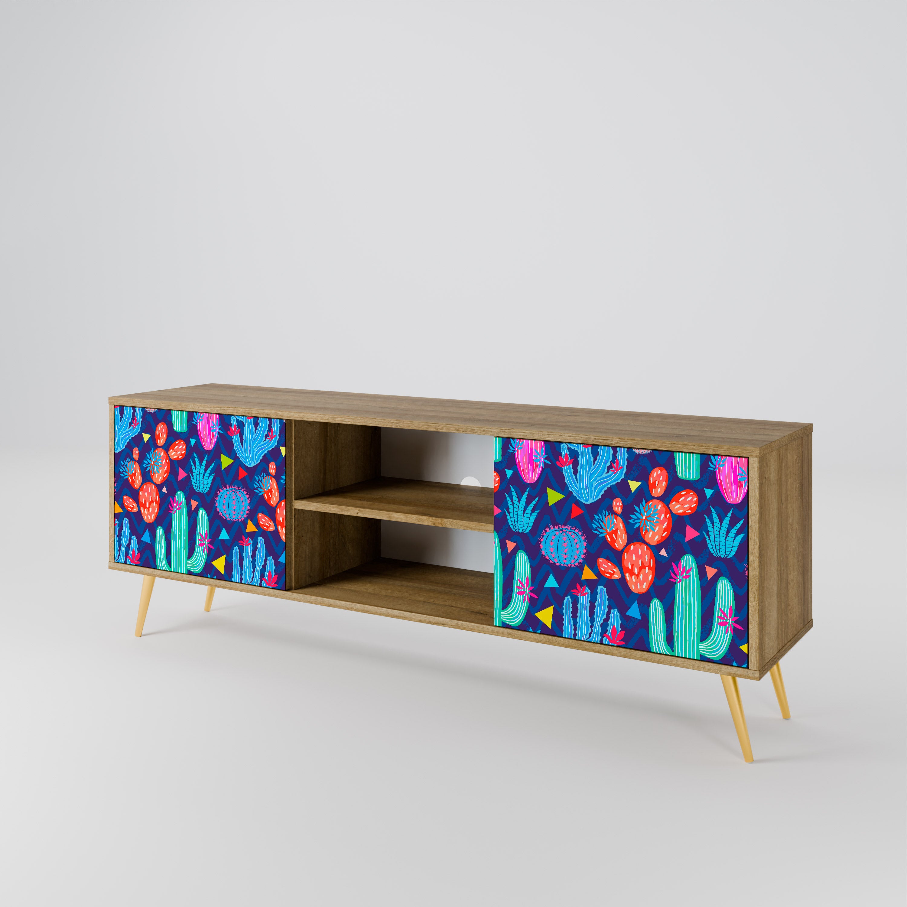 Mueble de TV de 2 puertas CACTUS VIBES con efecto roble