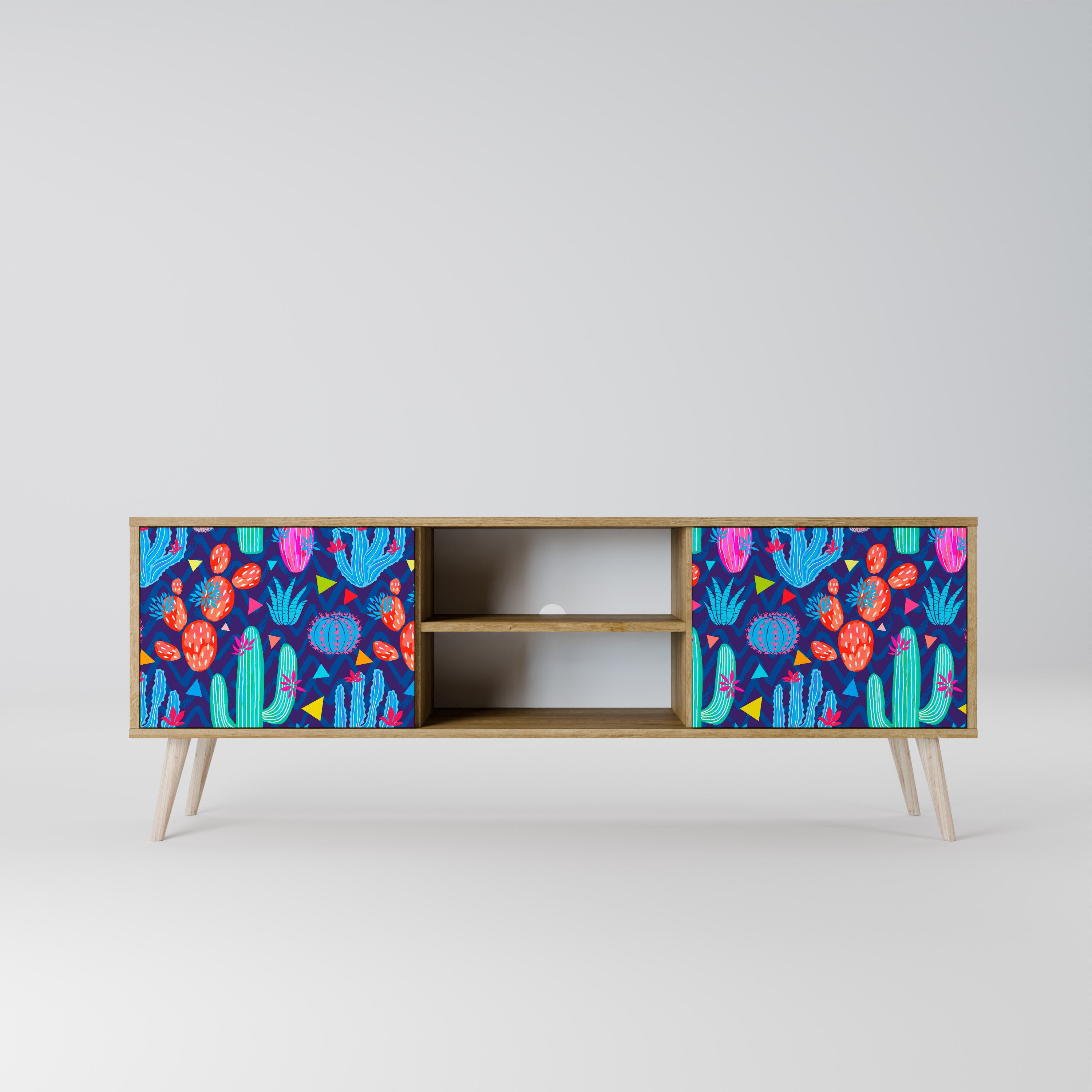 Mueble de TV de 2 puertas CACTUS VIBES con efecto roble
