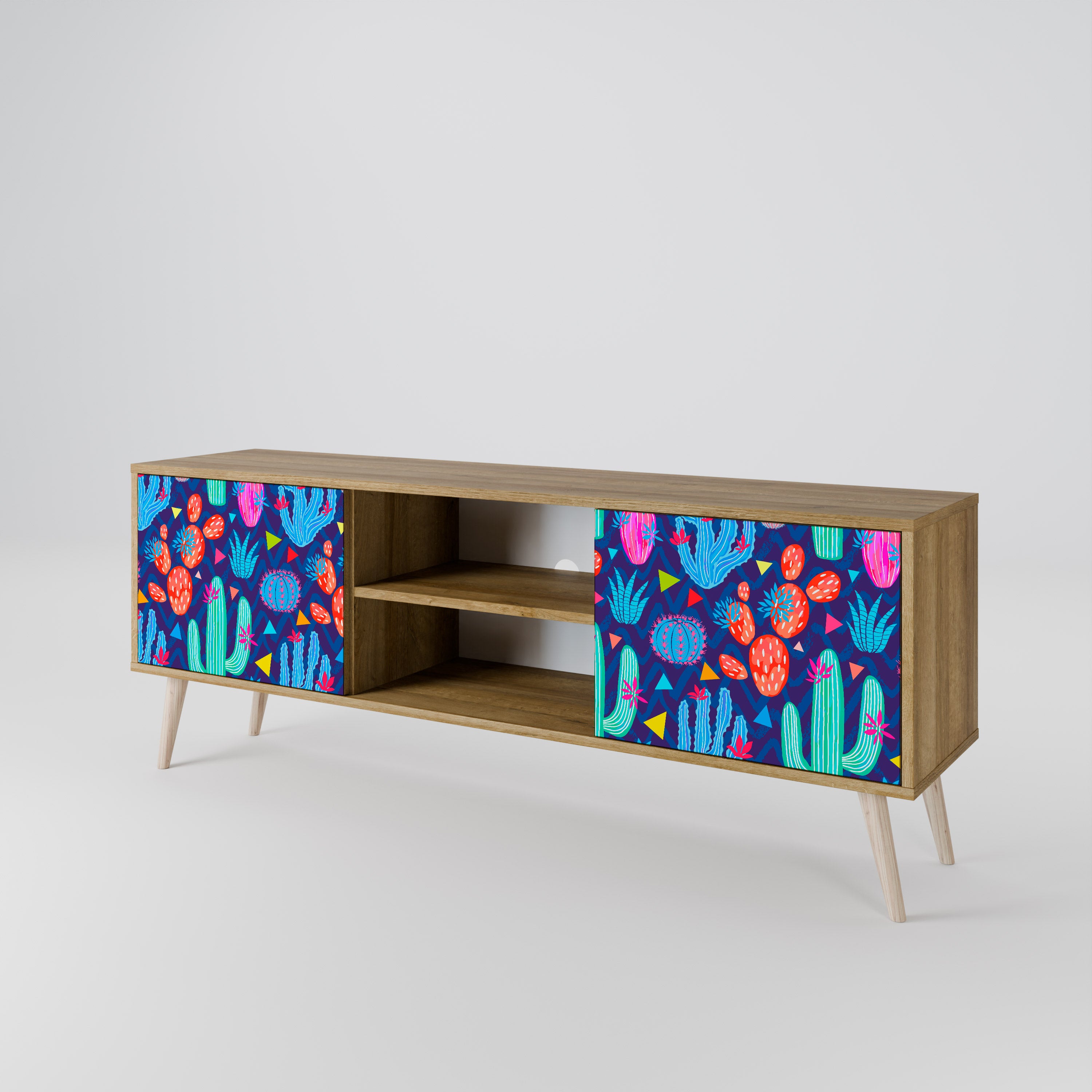 Mueble de TV de 2 puertas CACTUS VIBES con efecto roble
