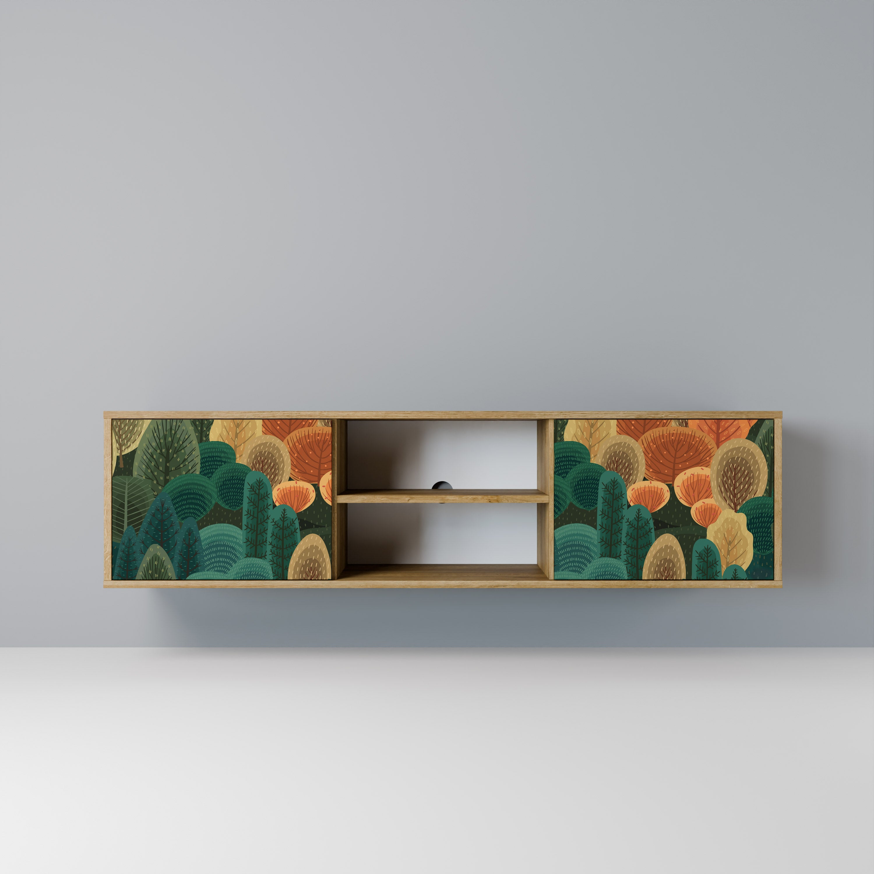 Mueble de TV de 2 puertas AUTUMN KALEIDOSCOPE con efecto roble