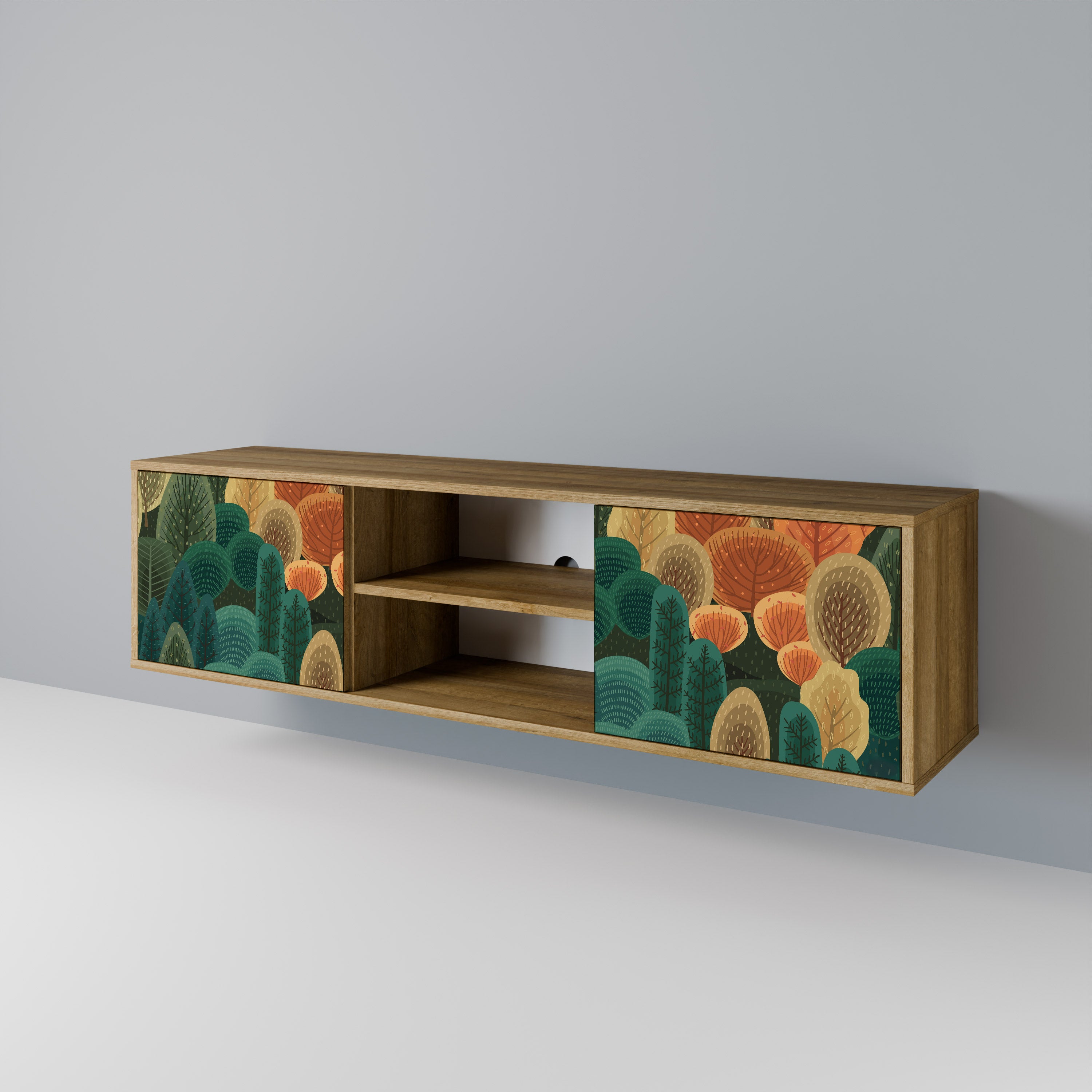Mueble de TV de 2 puertas AUTUMN KALEIDOSCOPE con efecto roble