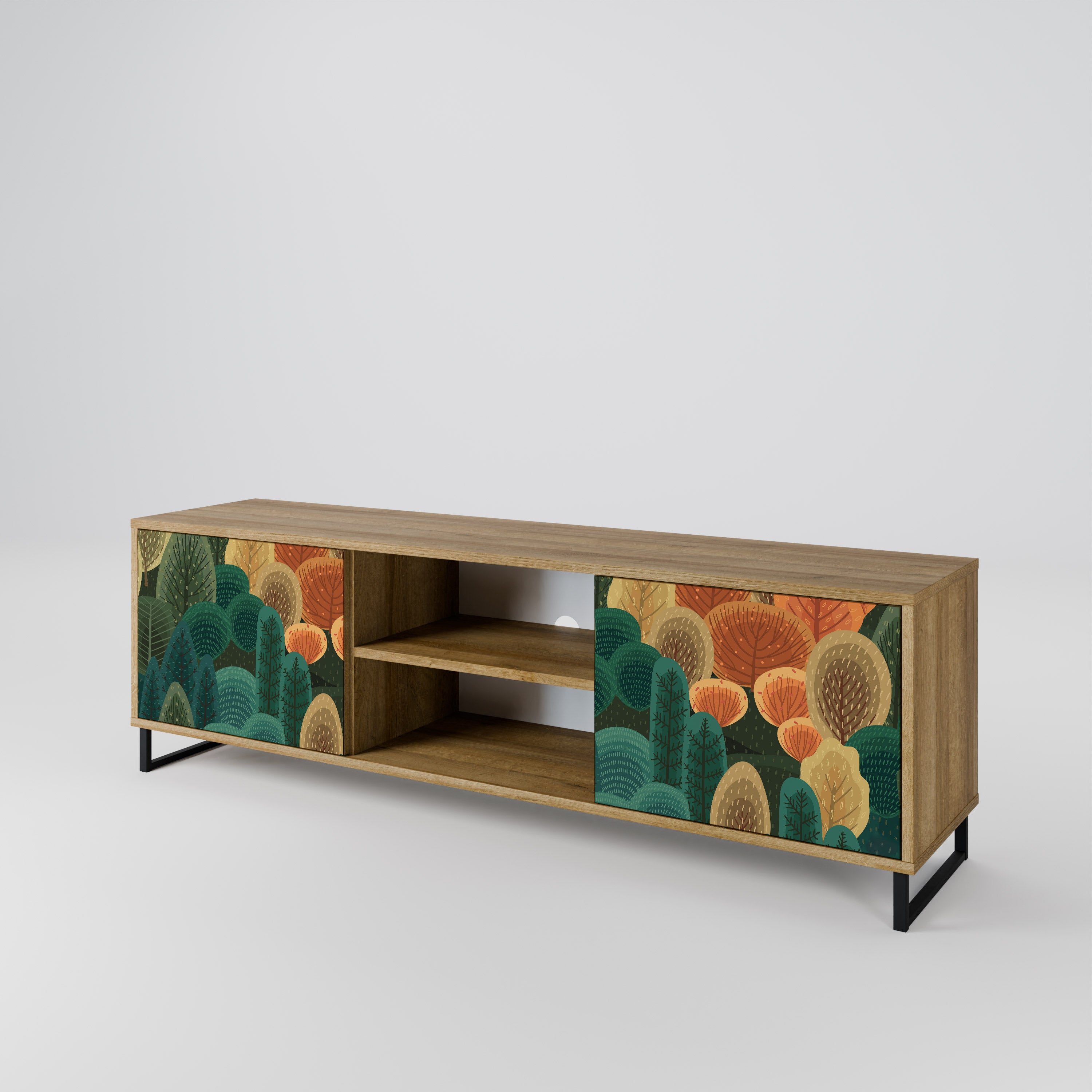 Mueble de TV de 2 puertas AUTUMN KALEIDOSCOPE con efecto roble