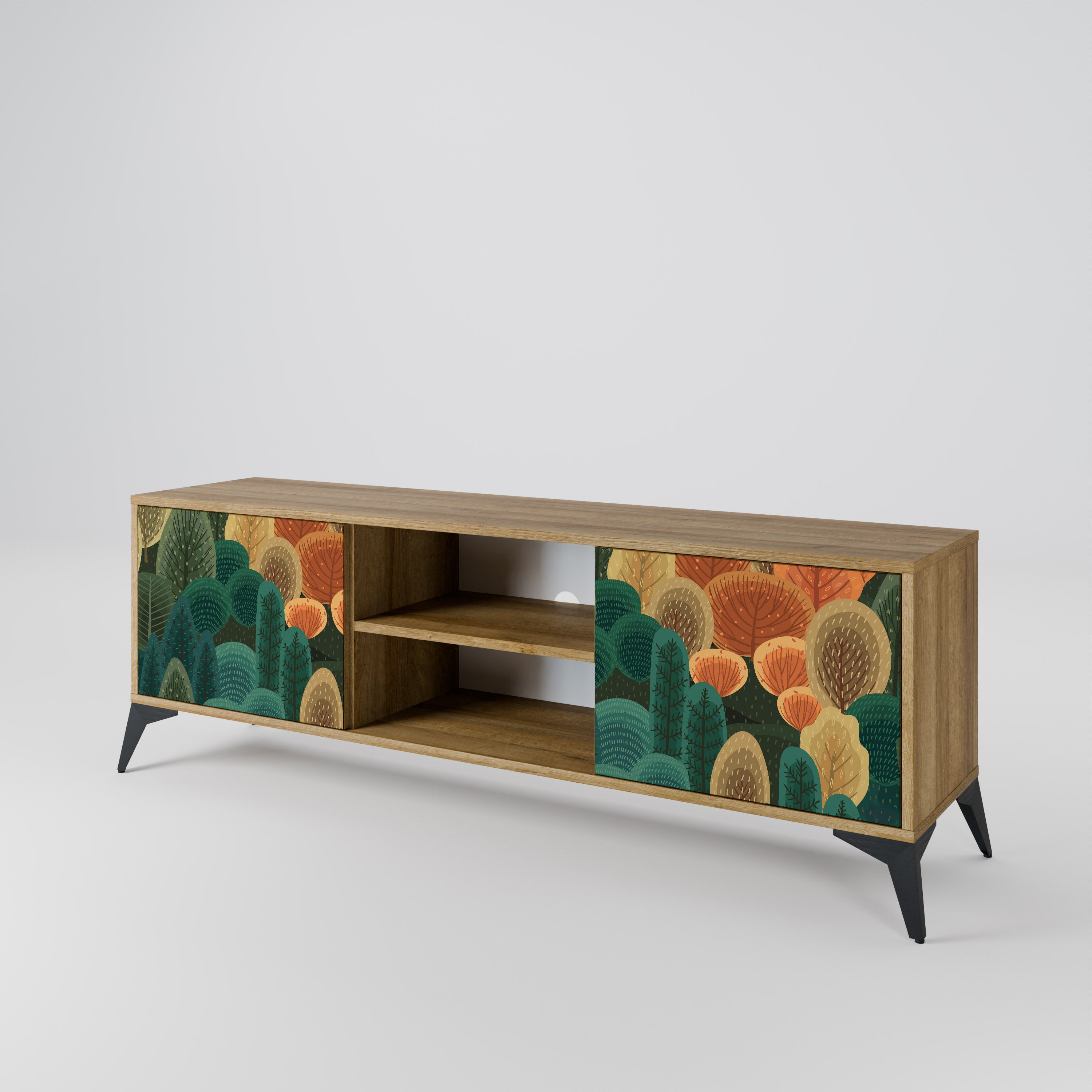 Mueble de TV de 2 puertas AUTUMN KALEIDOSCOPE con efecto roble
