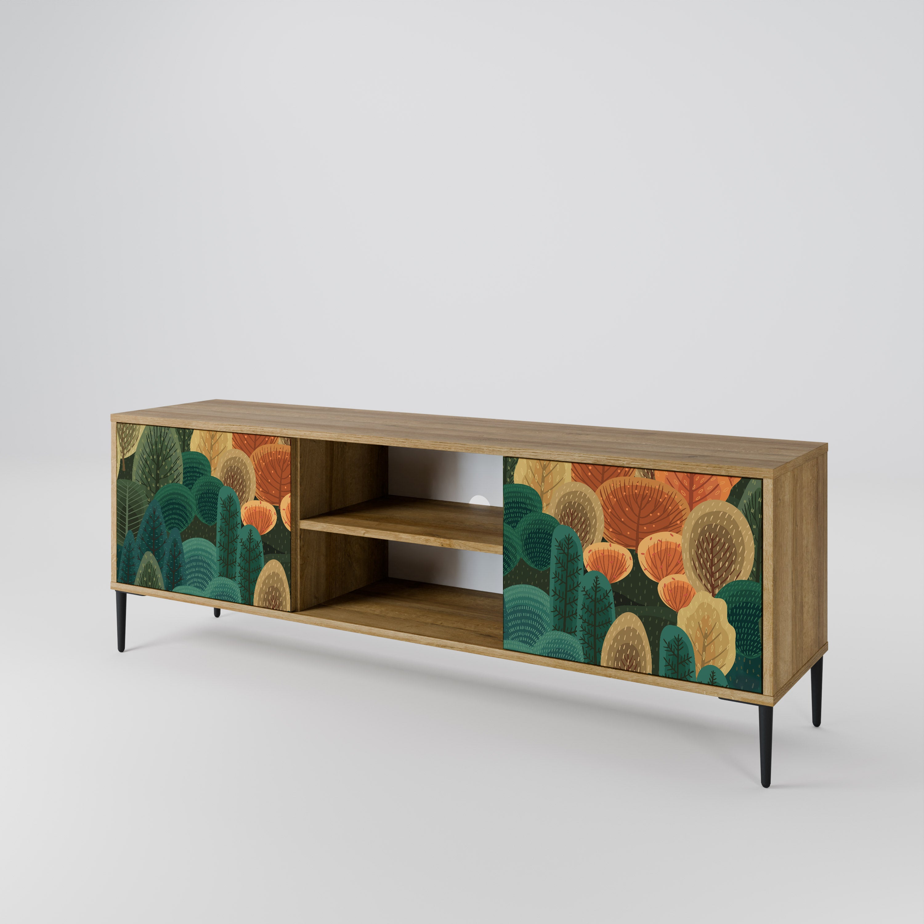 Mueble de TV de 2 puertas AUTUMN KALEIDOSCOPE con efecto roble
