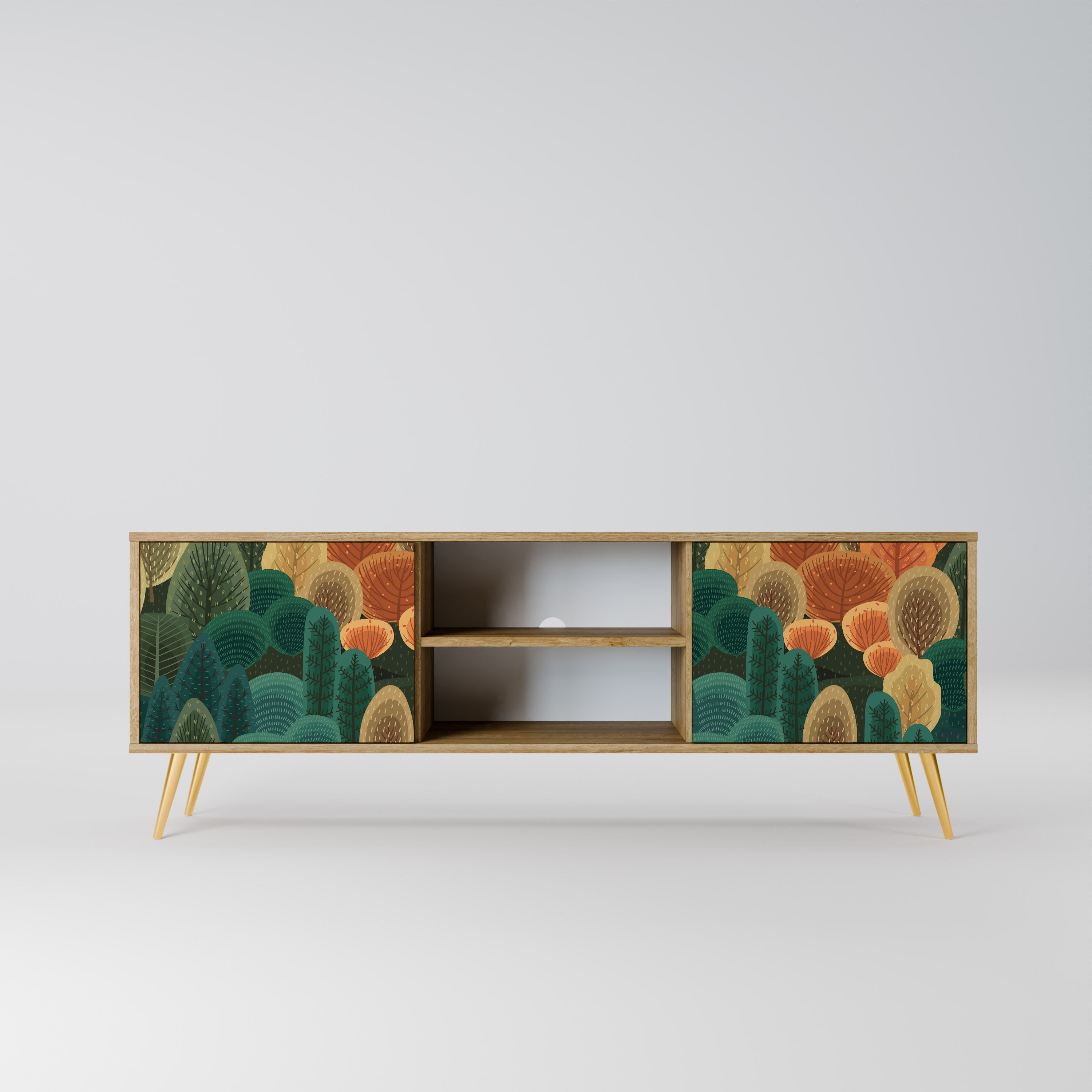 Mueble de TV de 2 puertas AUTUMN KALEIDOSCOPE con efecto roble