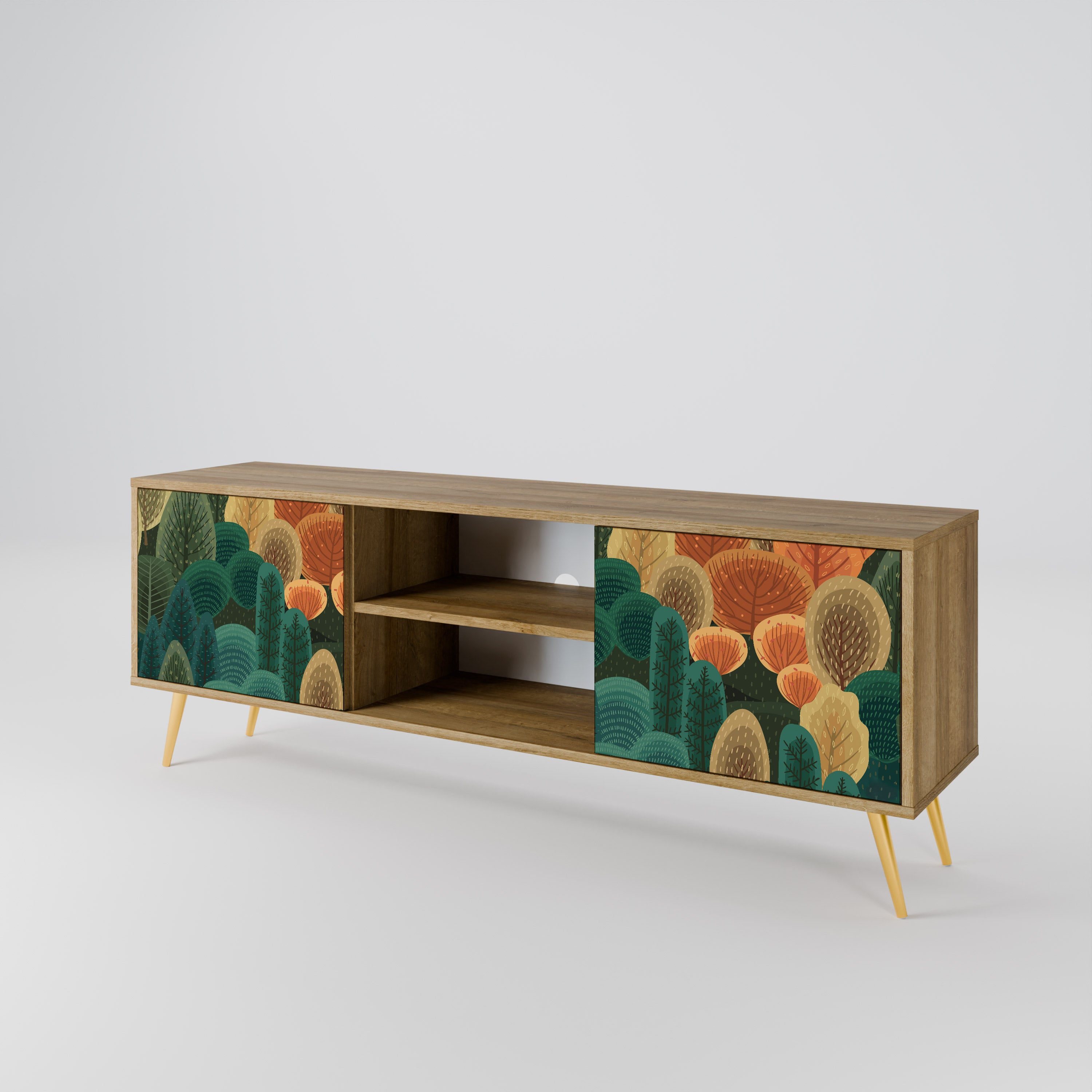 Mueble de TV de 2 puertas AUTUMN KALEIDOSCOPE con efecto roble