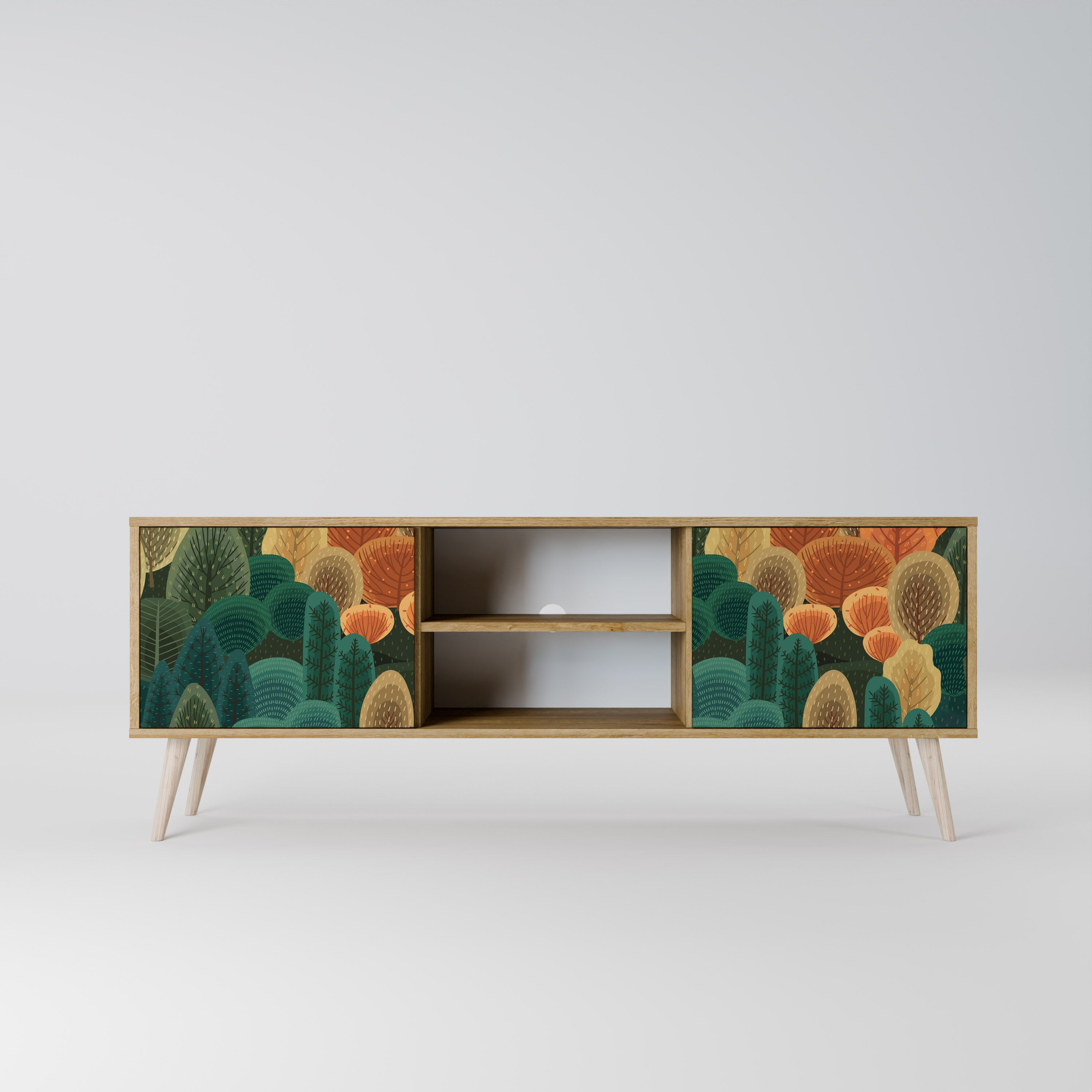 Mueble de TV de 2 puertas AUTUMN KALEIDOSCOPE con efecto roble